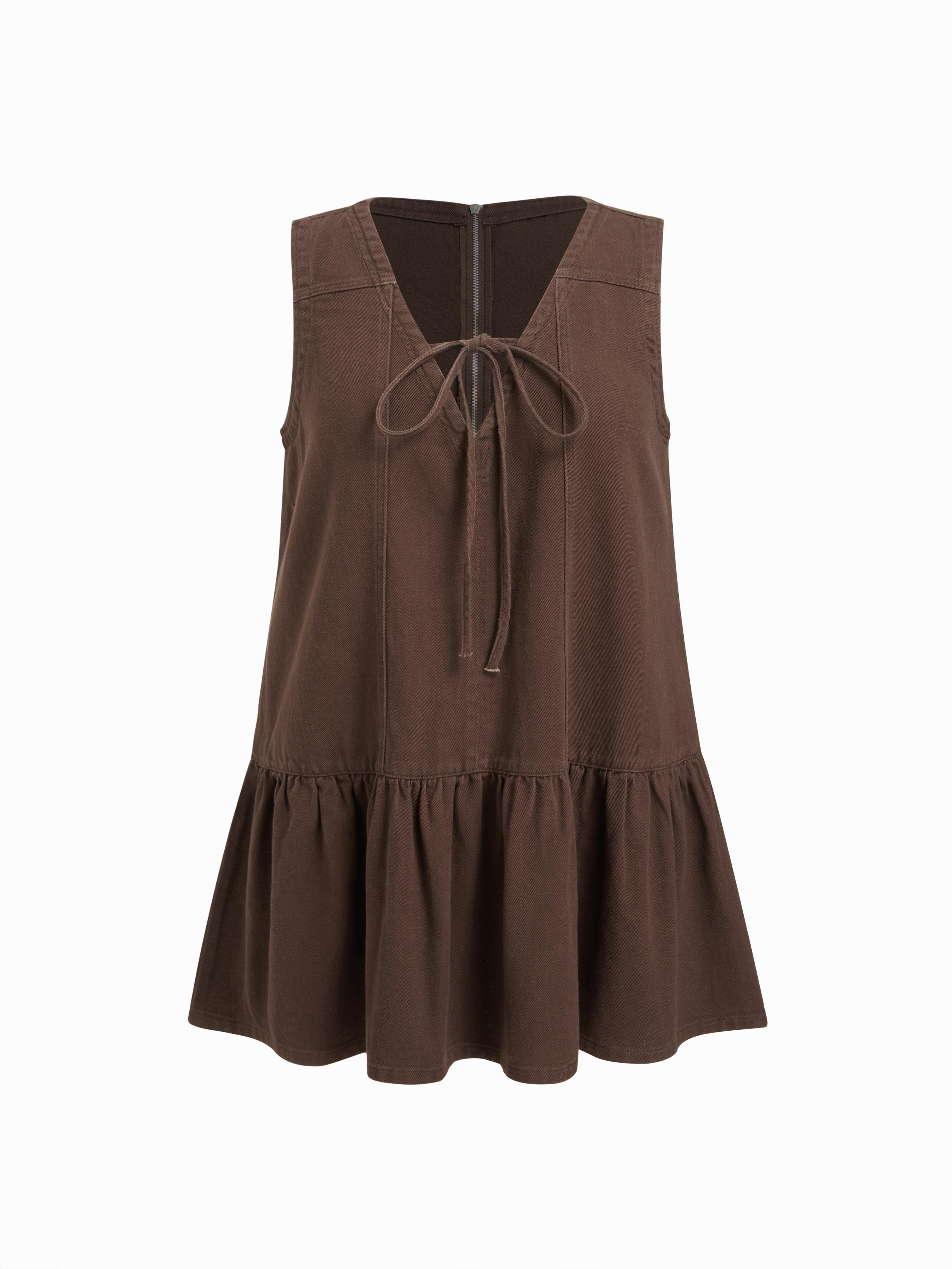 Denim V-neck Knotted A-line Mini Dress Curve & Plus by CIDER