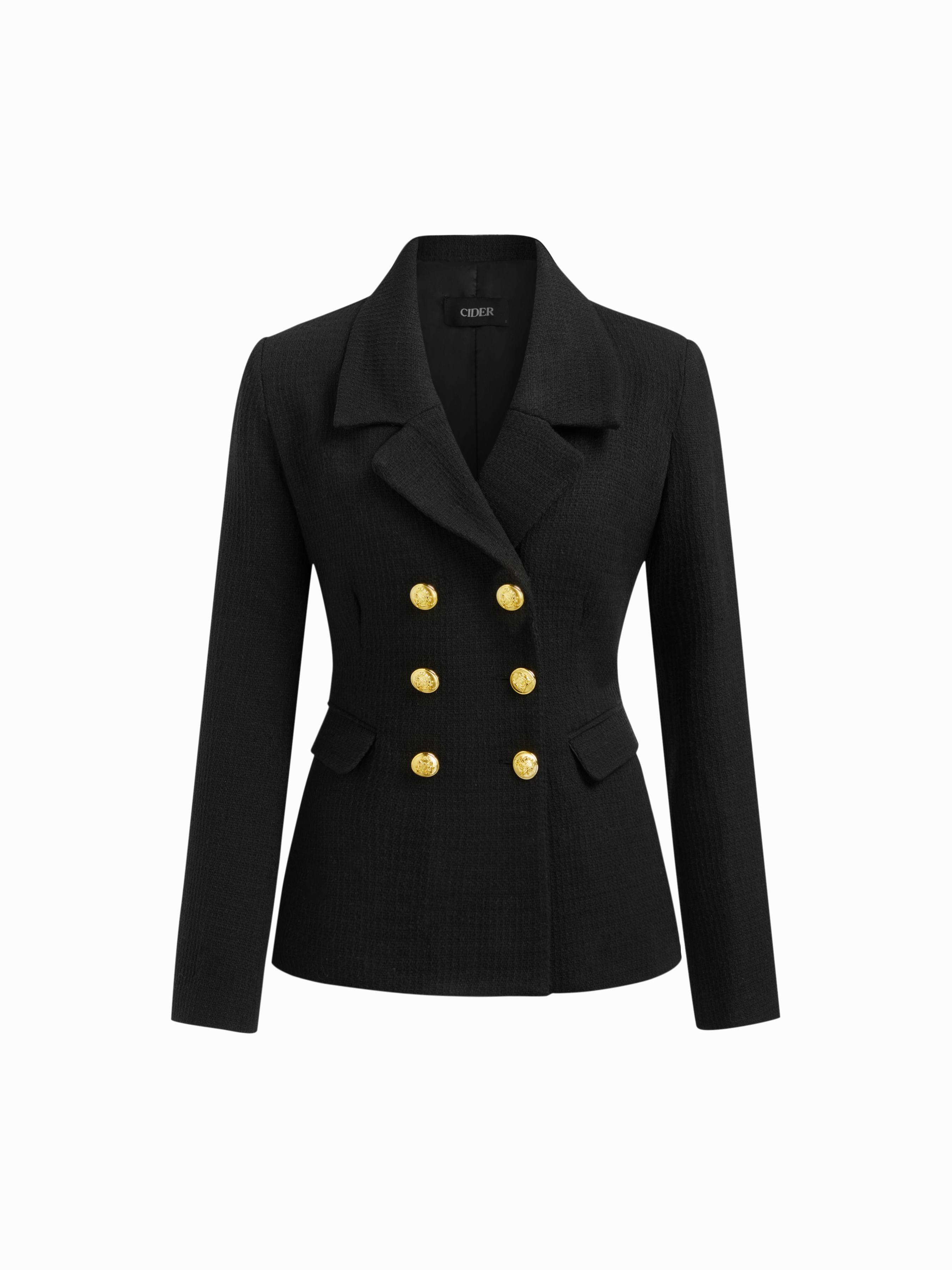 Doppelreihiges Blazer mit eingeschnittener Kragen und langen Ärmeln und Metallknöpfen by CIDER Doppelreihiges Blazer mit eingeschnittener Kragen und langen Ärmeln und Metallknöpfen by CIDER