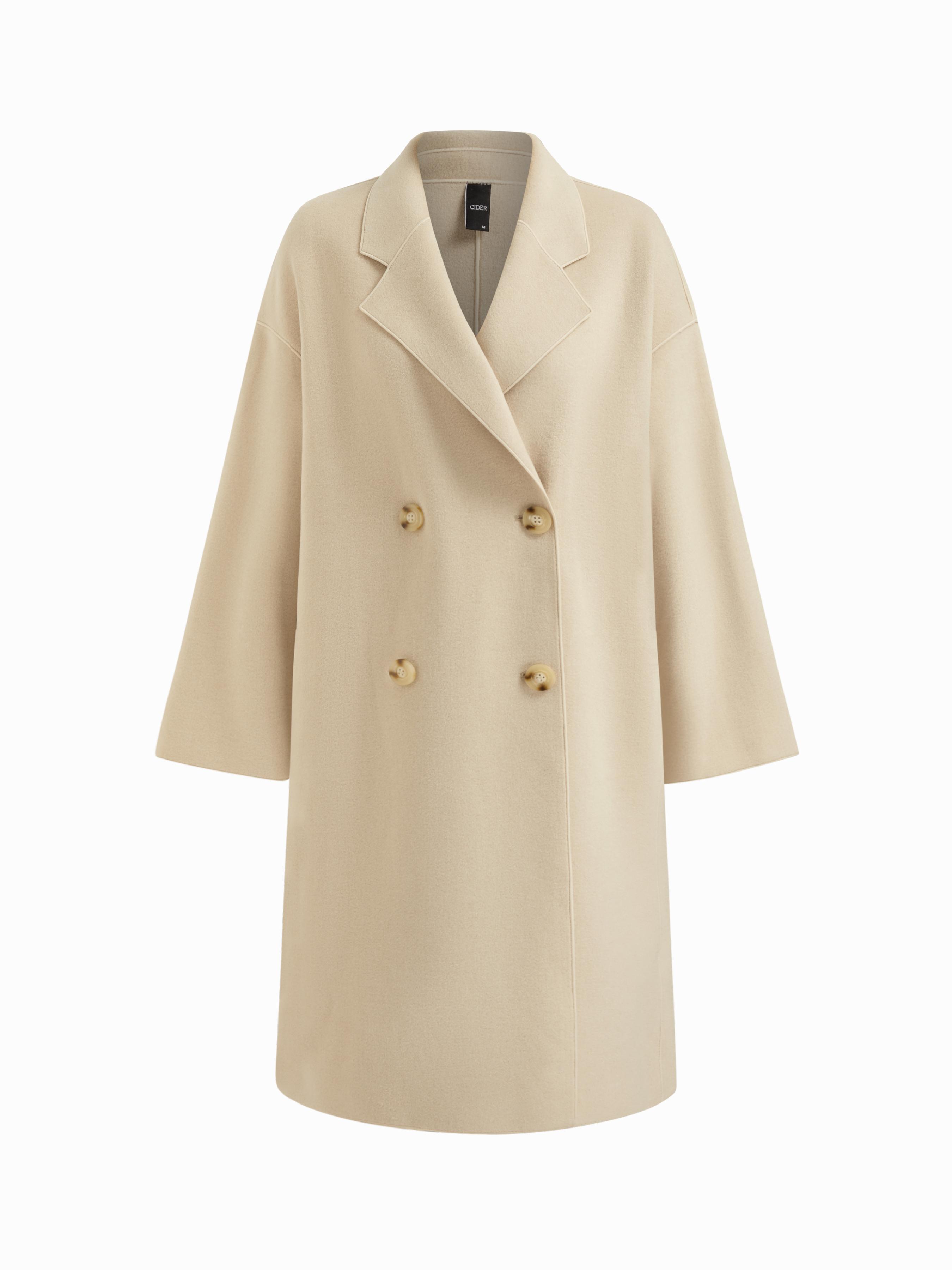 Double-Faced Wool-Blend Notched Collar Double Breasted Oversized Coat by CIDER Double-Faced Wool-Blend Notched Collar Double Breasted Oversized Coat by CIDER