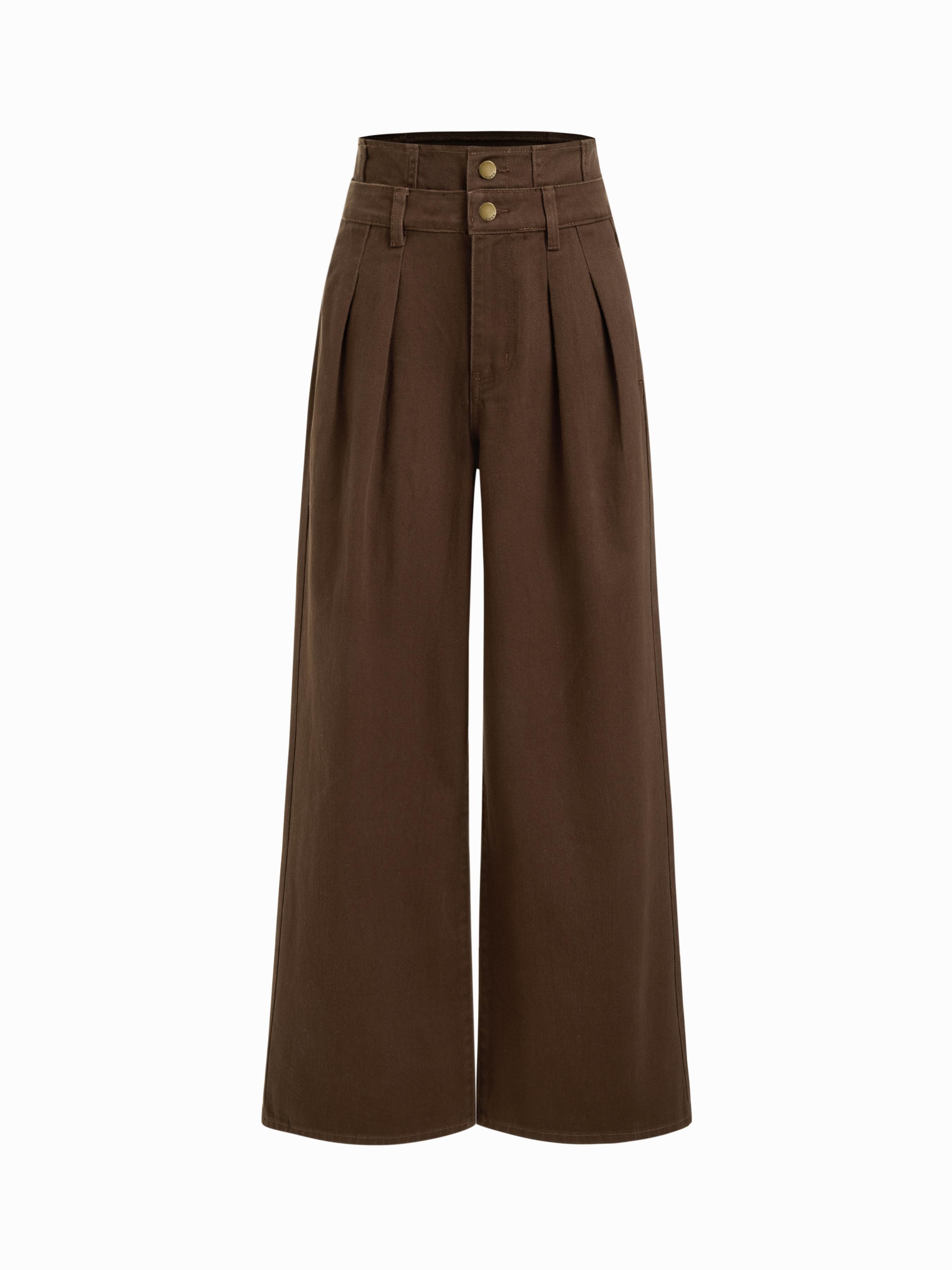 Double High Rise Solid Button Wide Leg Jeans by CIDER
