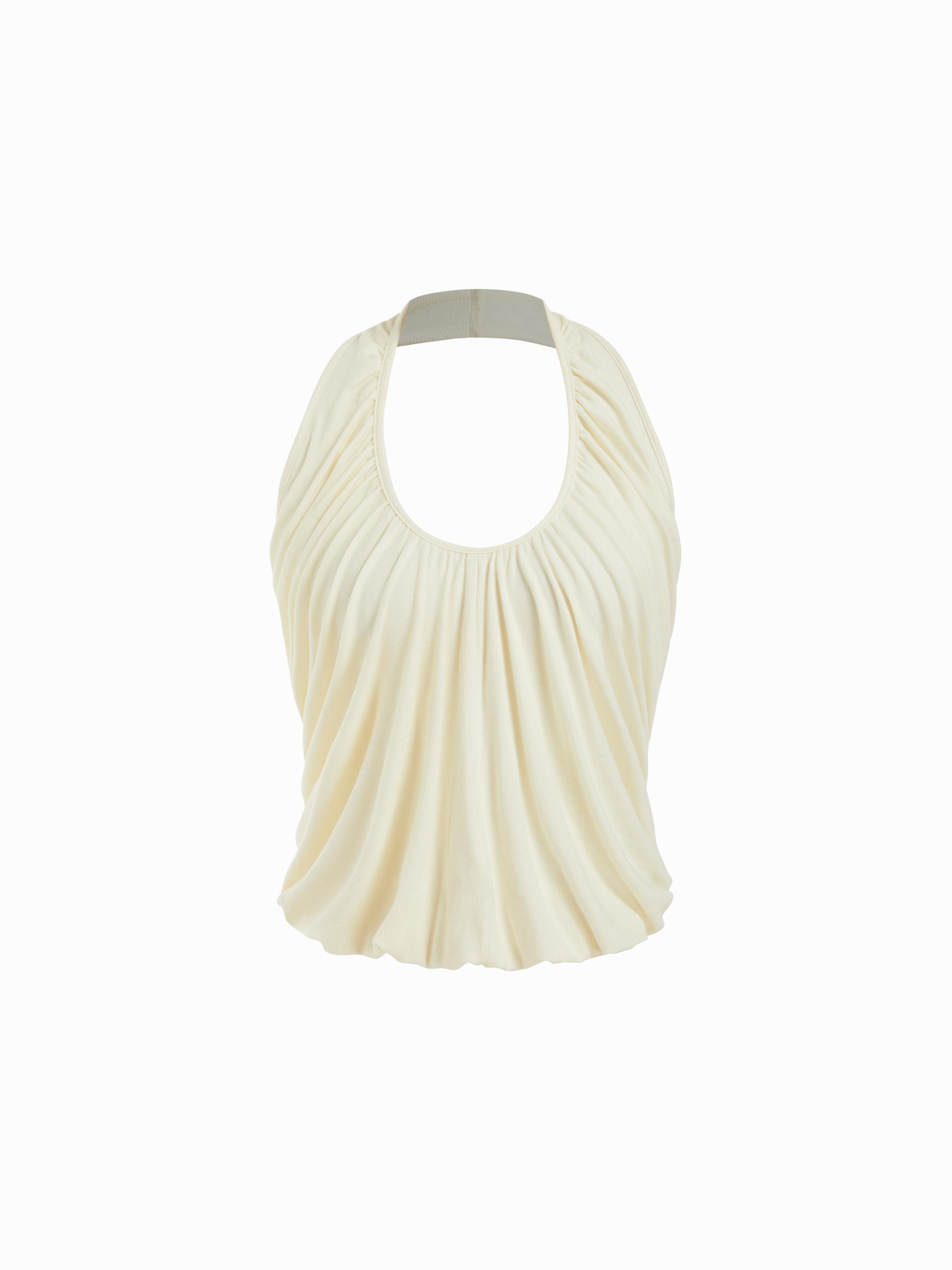 Draped Ruched Halter Neckline Top by CIDER
