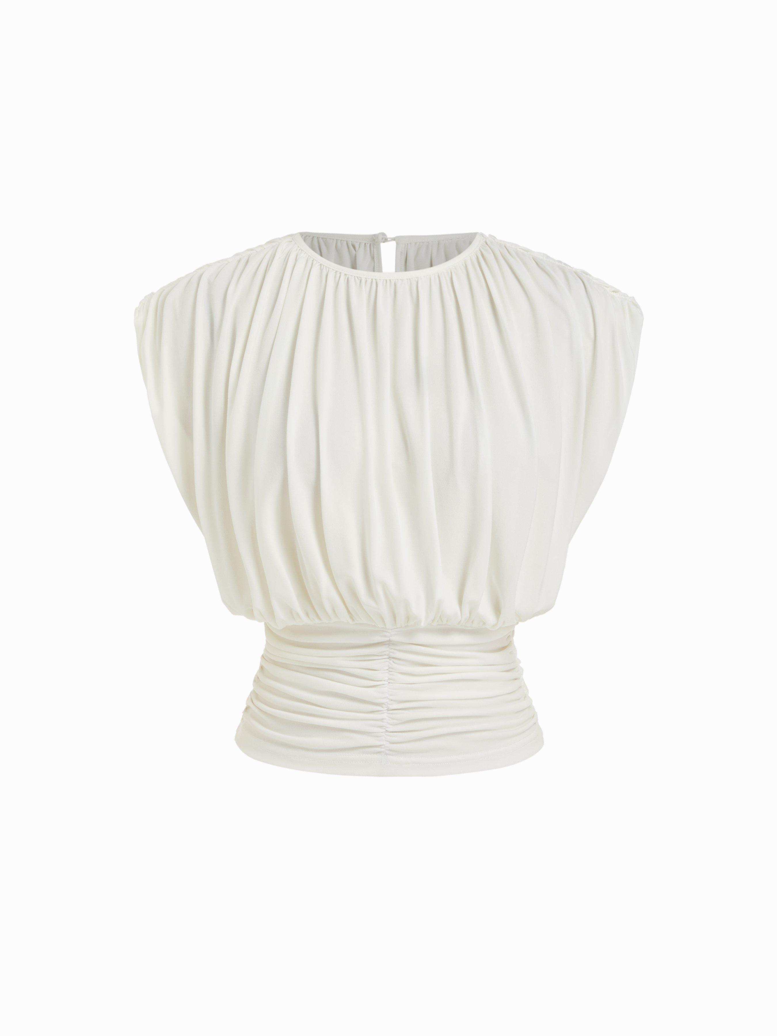 Draped Ruched Round Neckline Sleeveless Top by CIDER