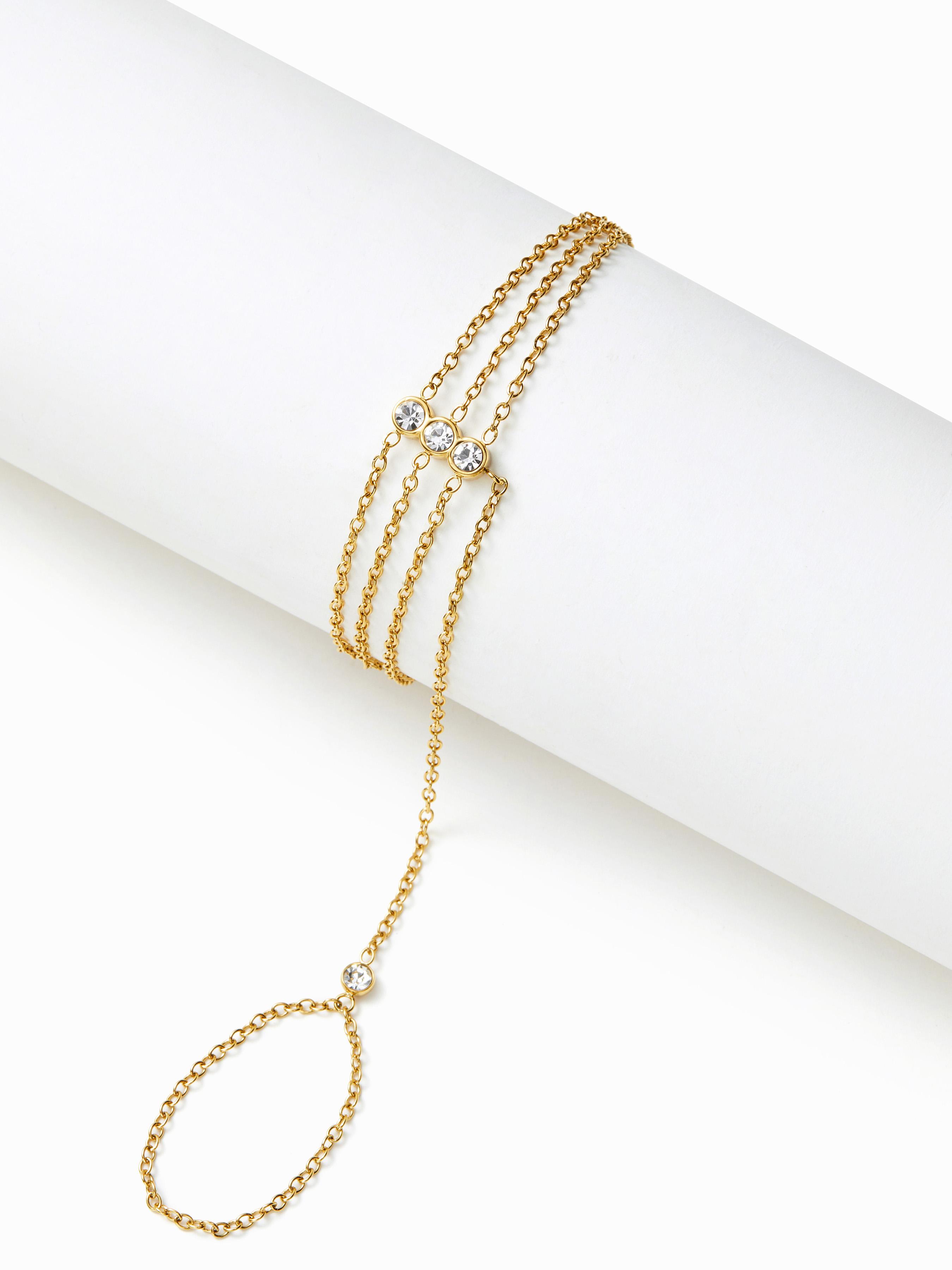 Dreifach geschichtete 18K vergoldete Edelstahl Handkettenarmband by CIDER