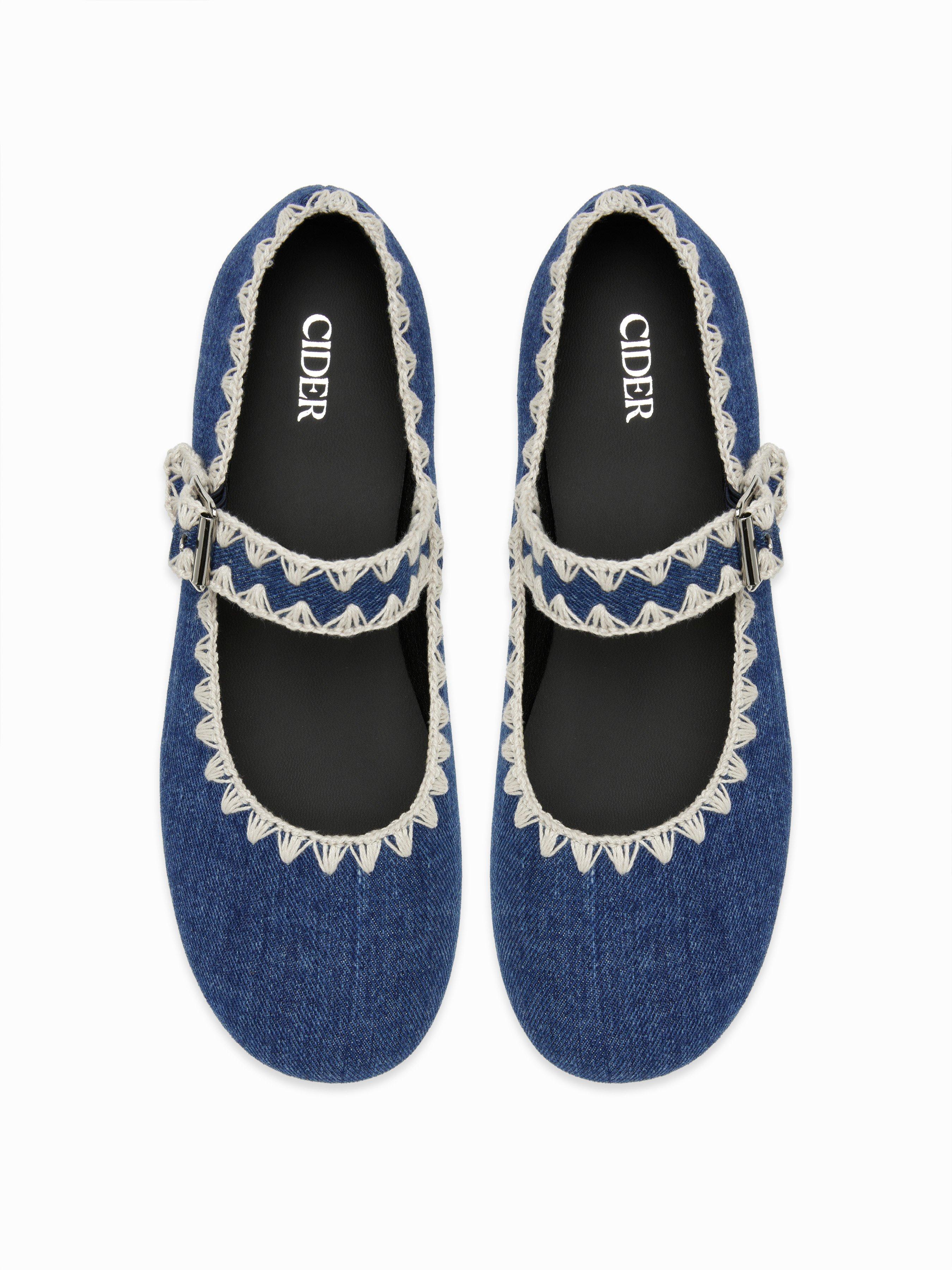 EMBROIDERED MARY JANE FLATS by CIDER