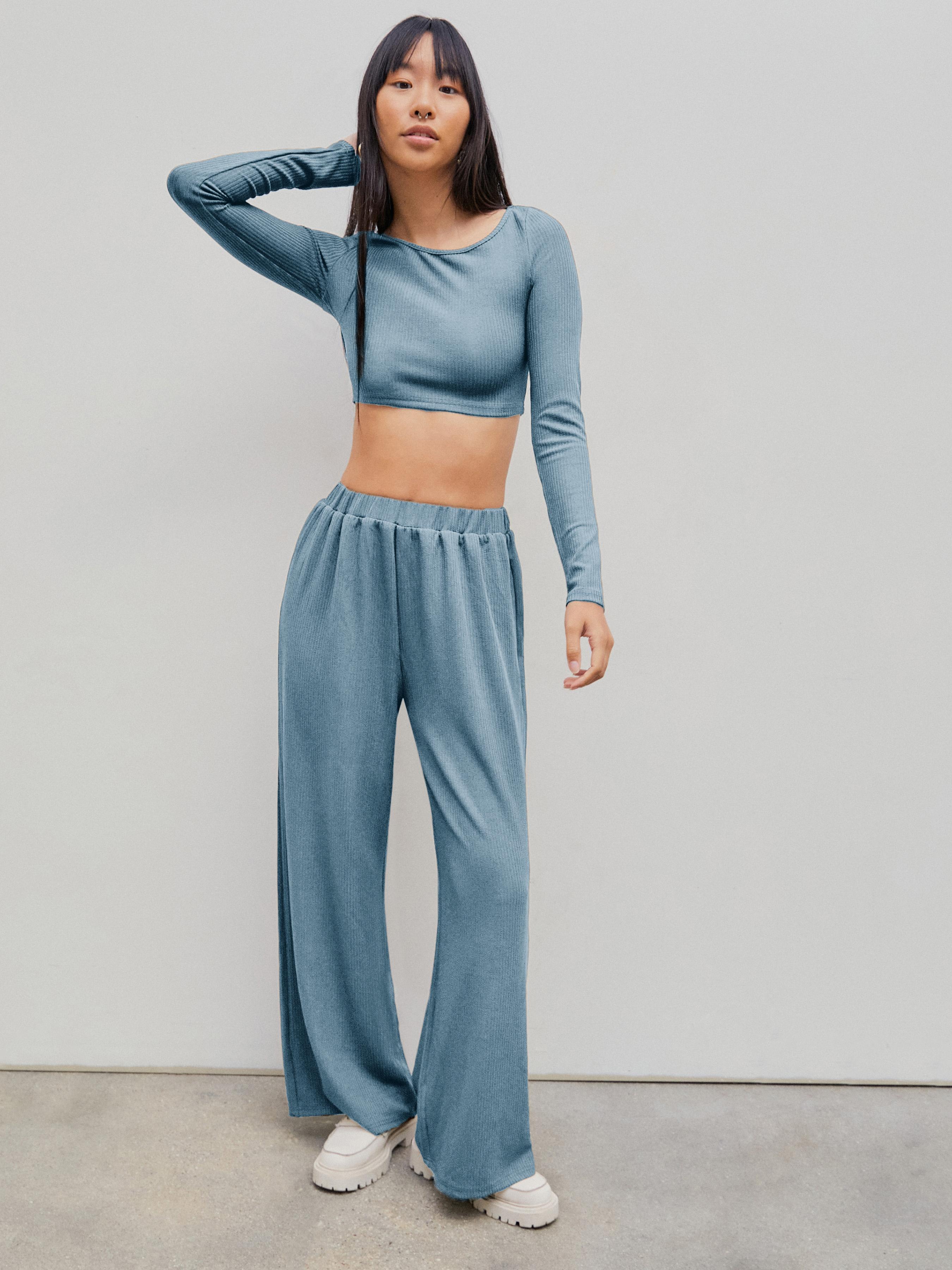 Ensemble assortis : Crop Tops en maille uni et Pantalons large by CIDER