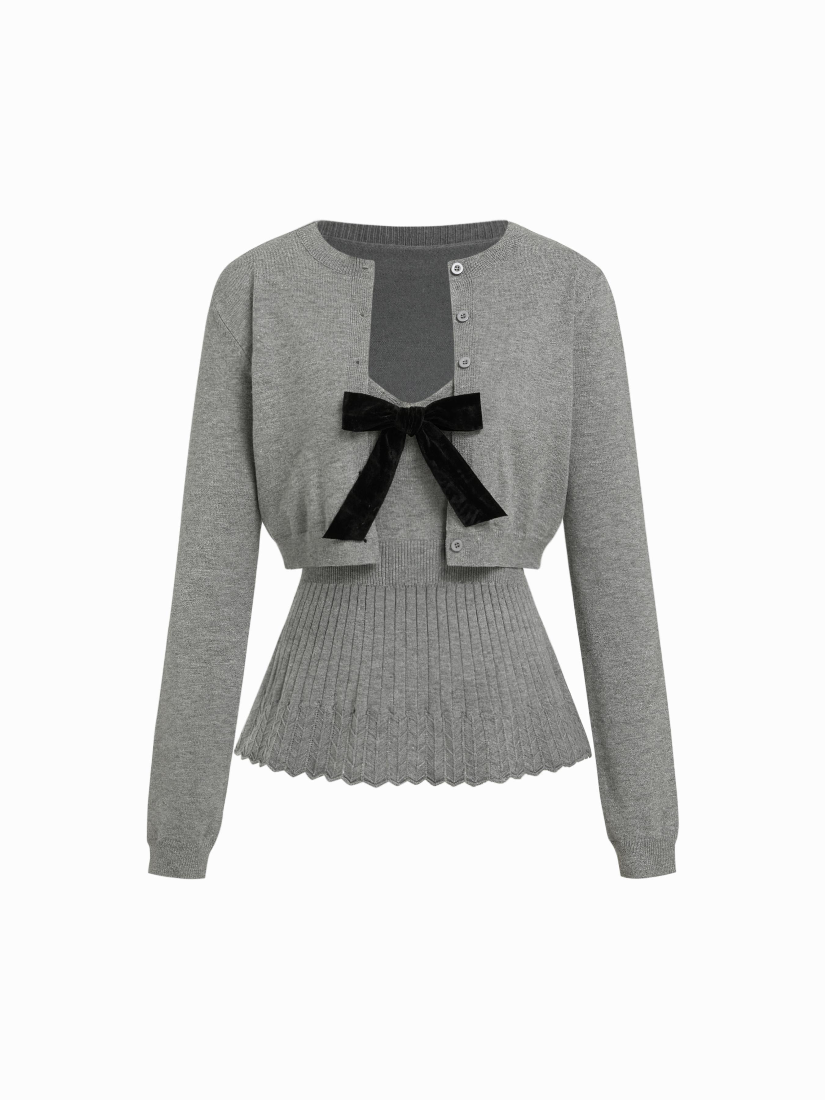 Ensemble assortis en maille à col V, taille haute, nœud papillon et boutons by CIDER