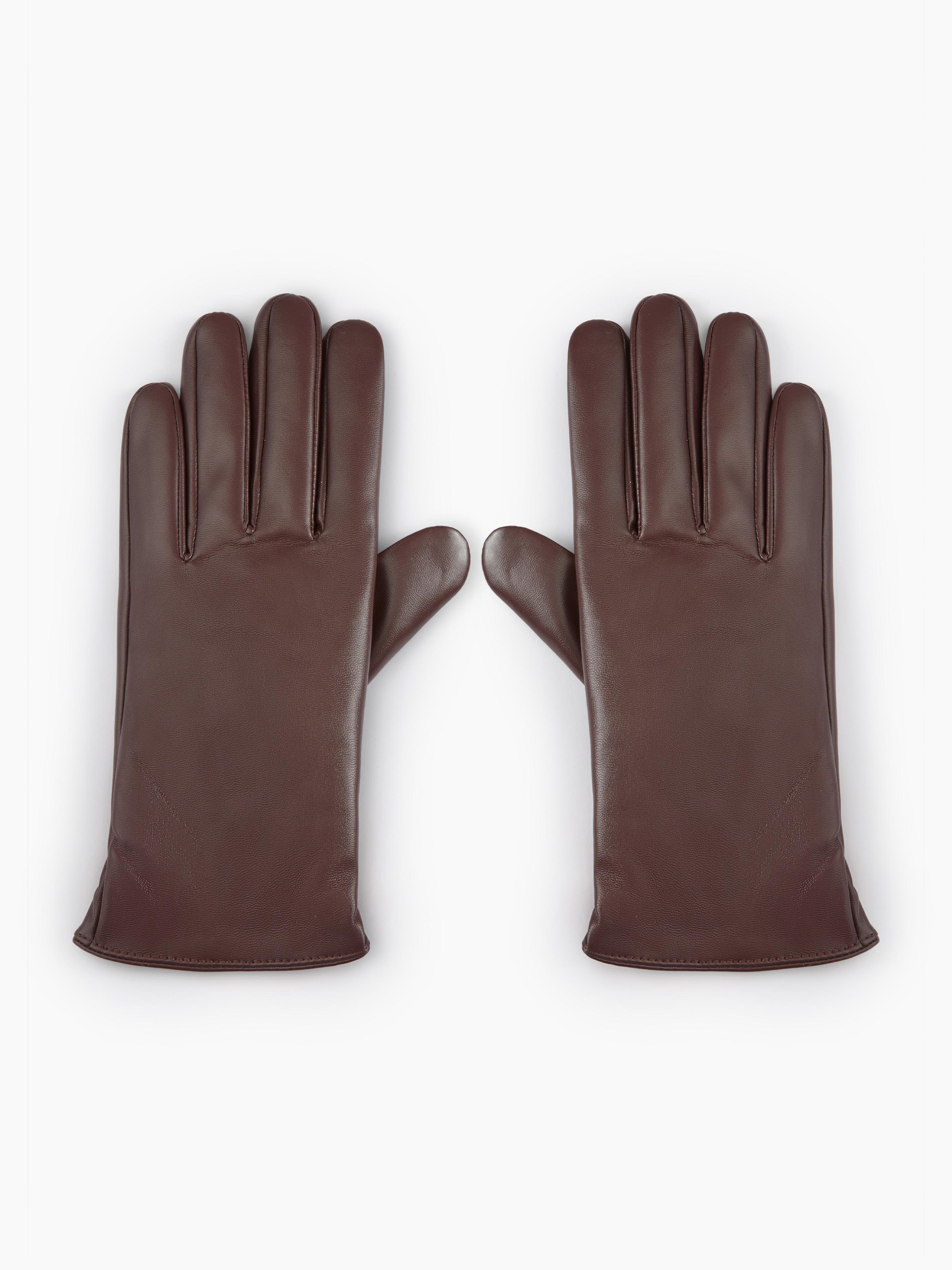FAUX LEATHER FLEECE-LINED FUZZY GLOVES by CIDER
