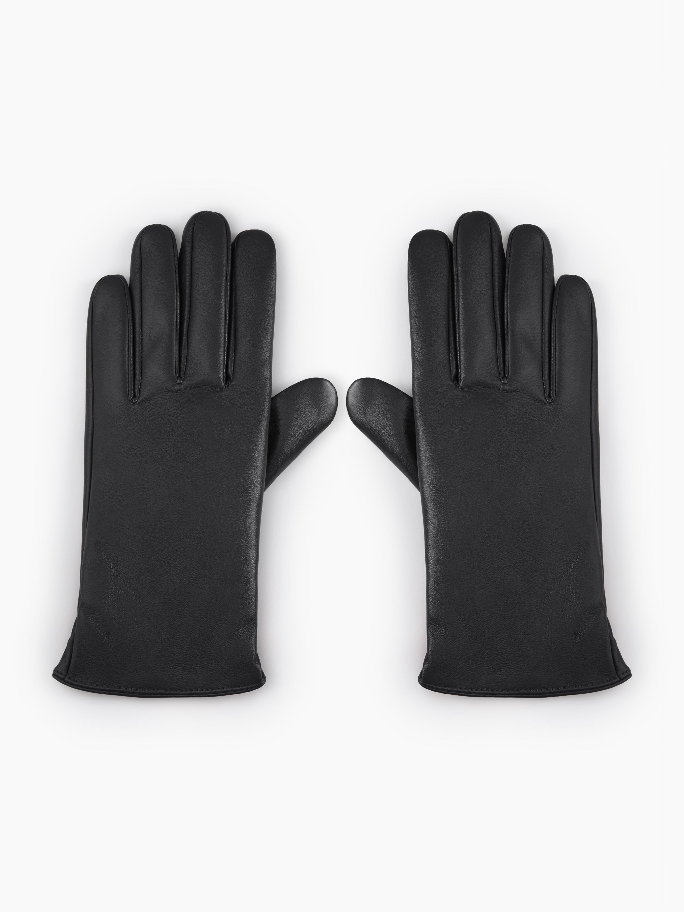 FAUX LEATHER FLEECE-LINED FUZZY GLOVES by CIDER