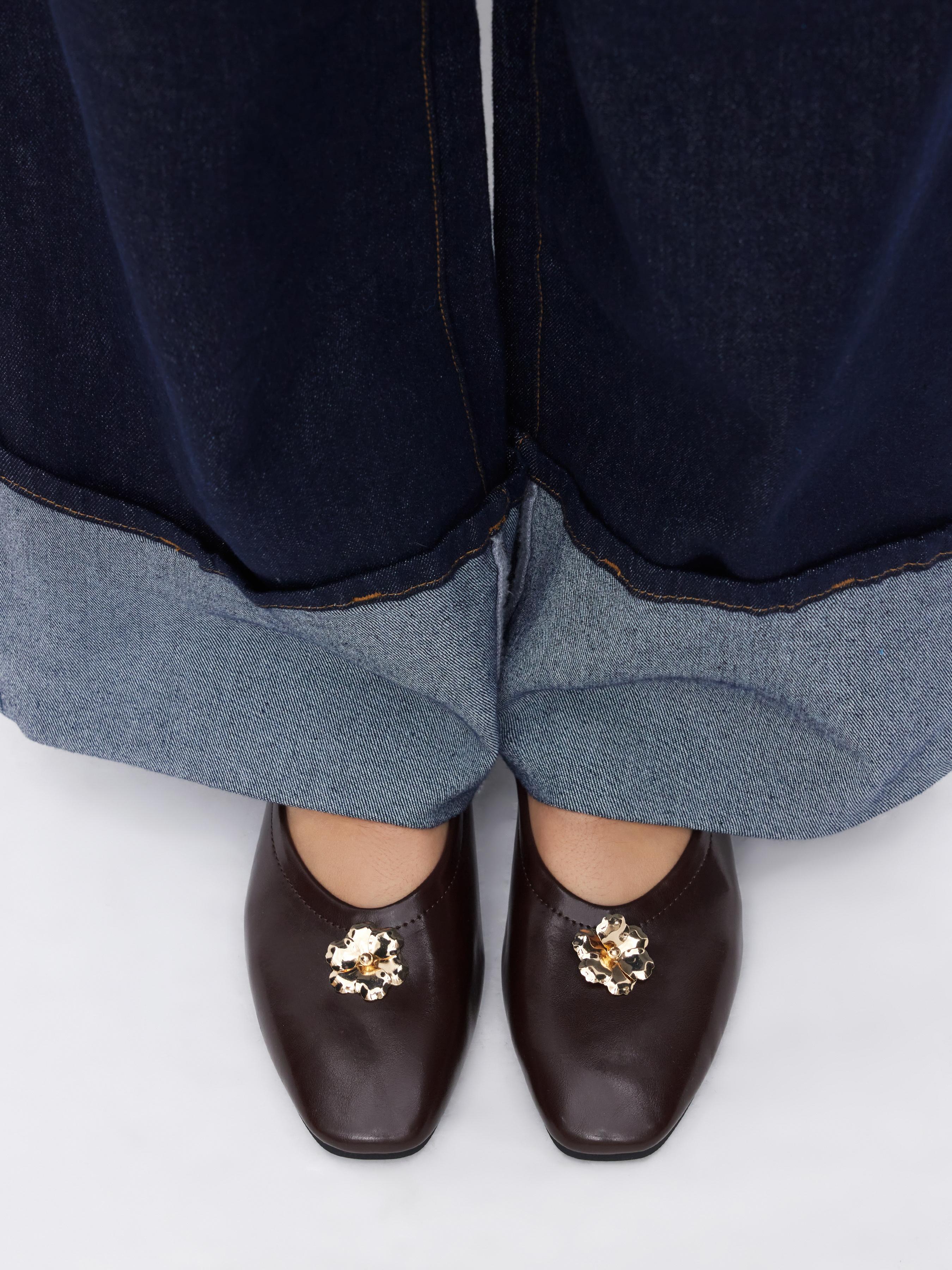 FAUX LEATHER FLOWER DECOR FLATS by CIDER