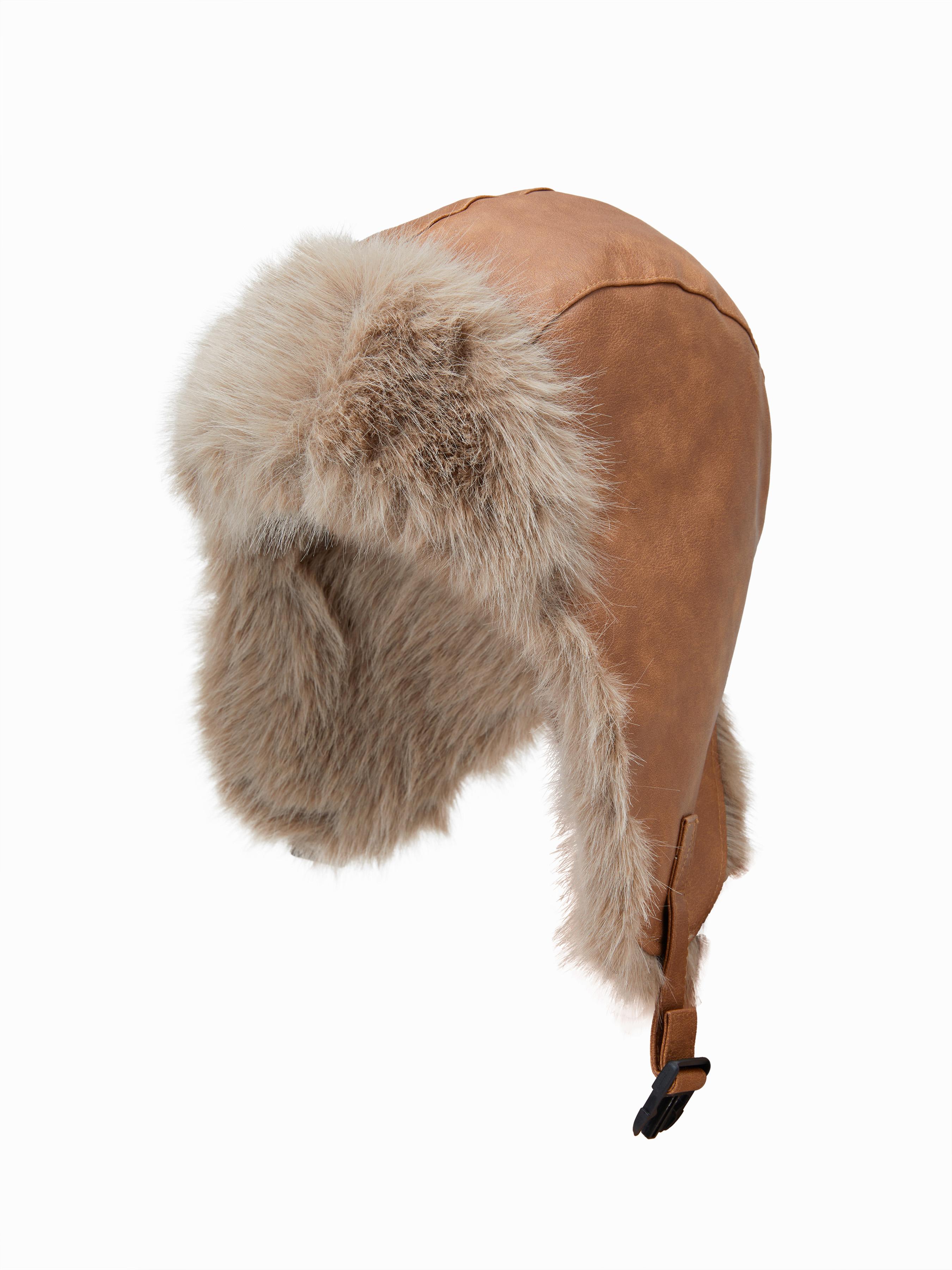 FAUX LEATHER FUZZY TRAPPER HAT by CIDER