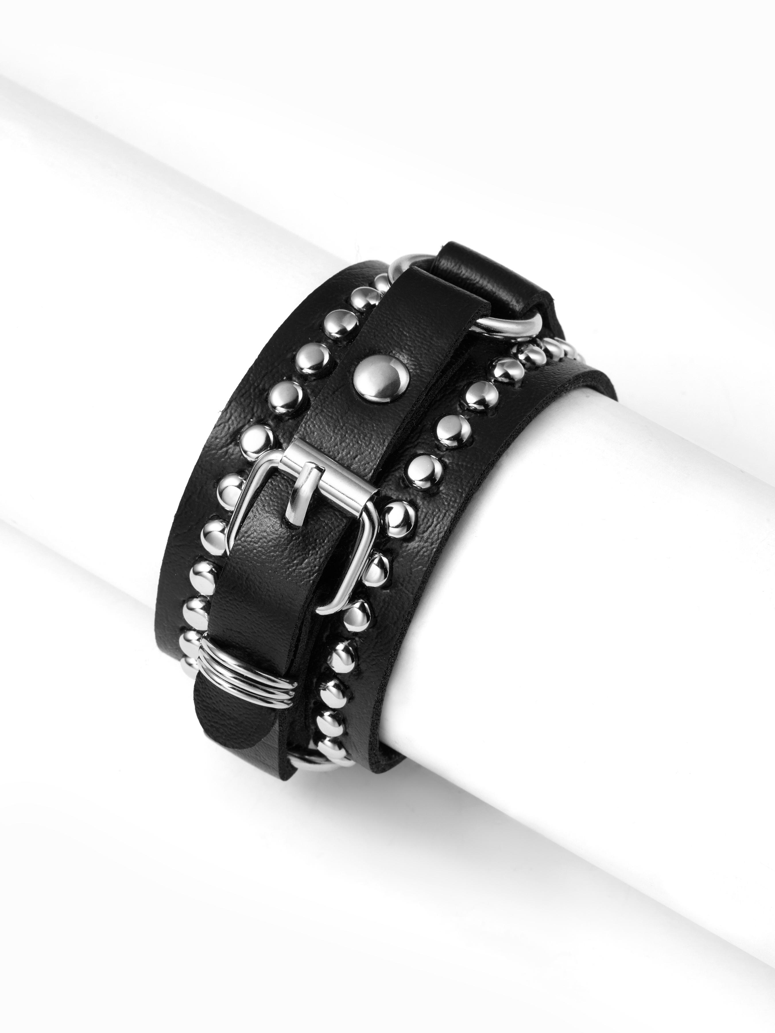 FAUX LEATHER STUDDED BUCKLE BRACELET by CIDER