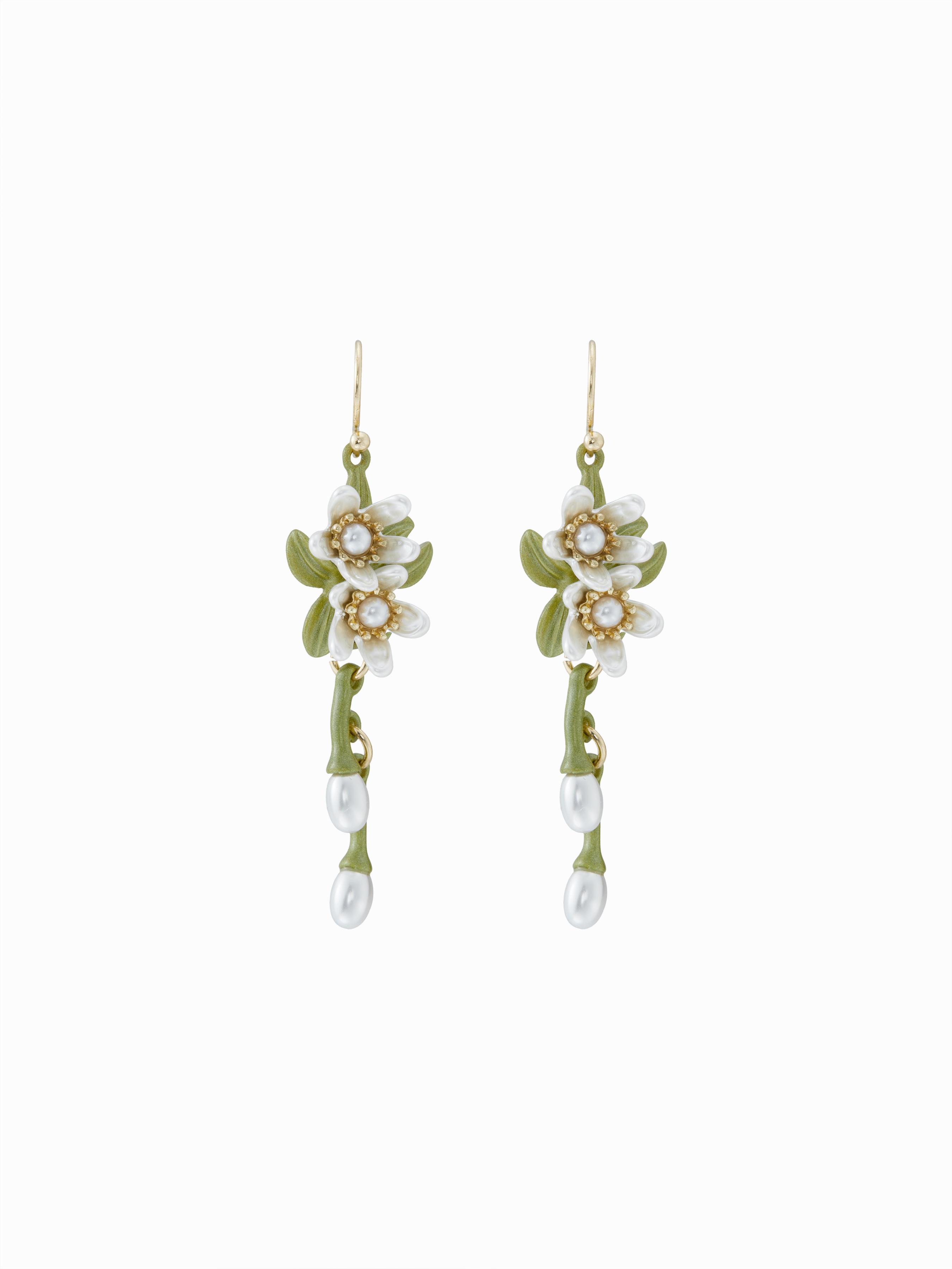 FAUX PEARL DECOR FLOWER DROP EARRINGS by CIDER