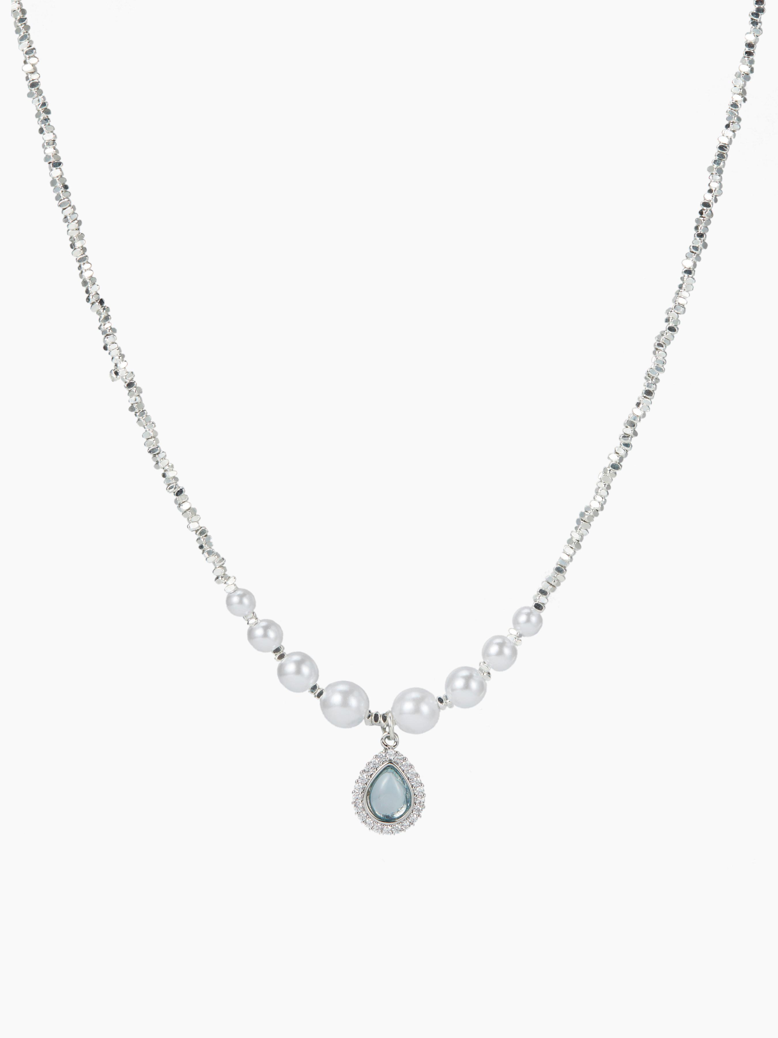 FAUX PEARL RHINESTONE AQUAMARINE PENDANT NECKLACE by CIDER