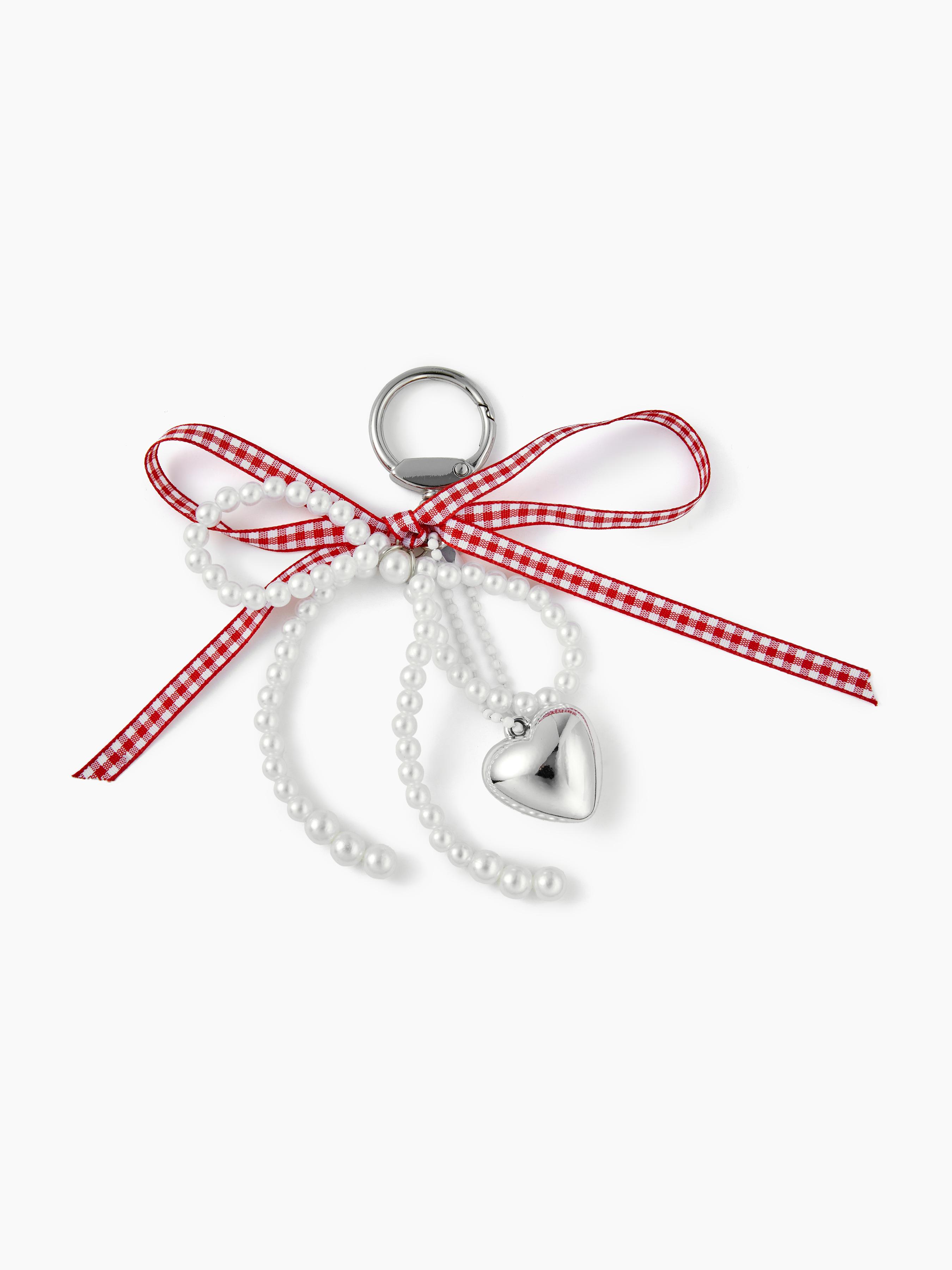 FAUX PEARL & BOWKNOT & HEART KEYCHAIN by CIDER