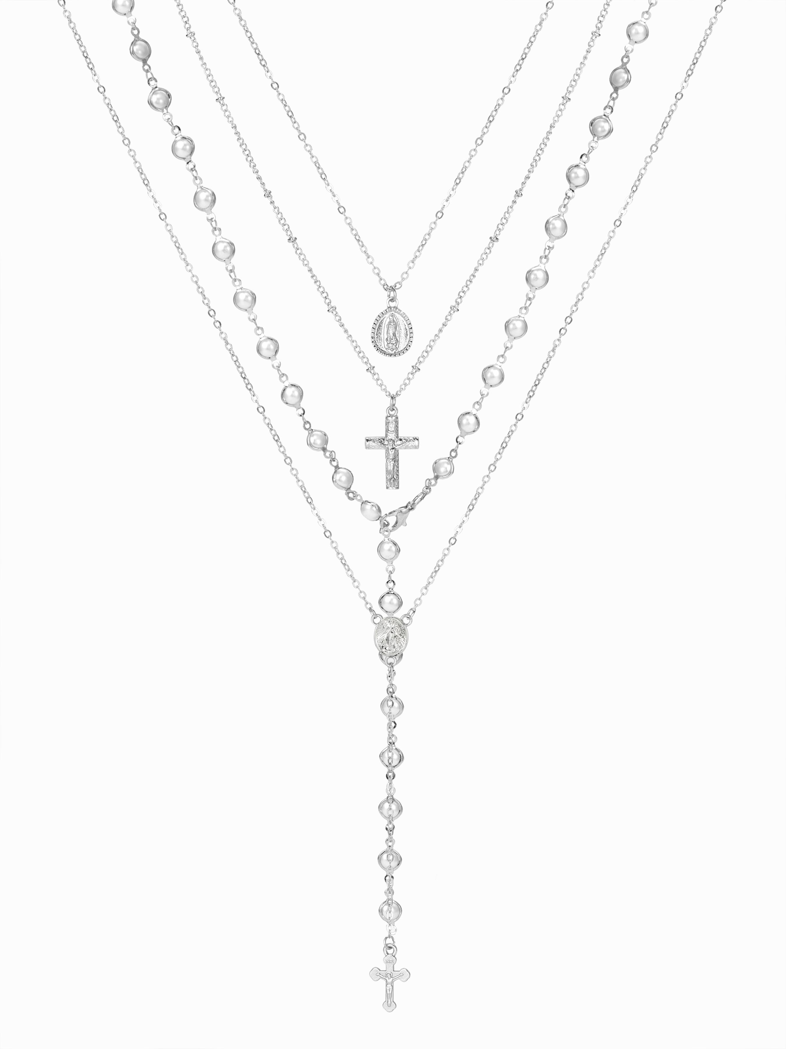 FAUX PEARL & CROSS LAYERED NECKLACE by CIDER