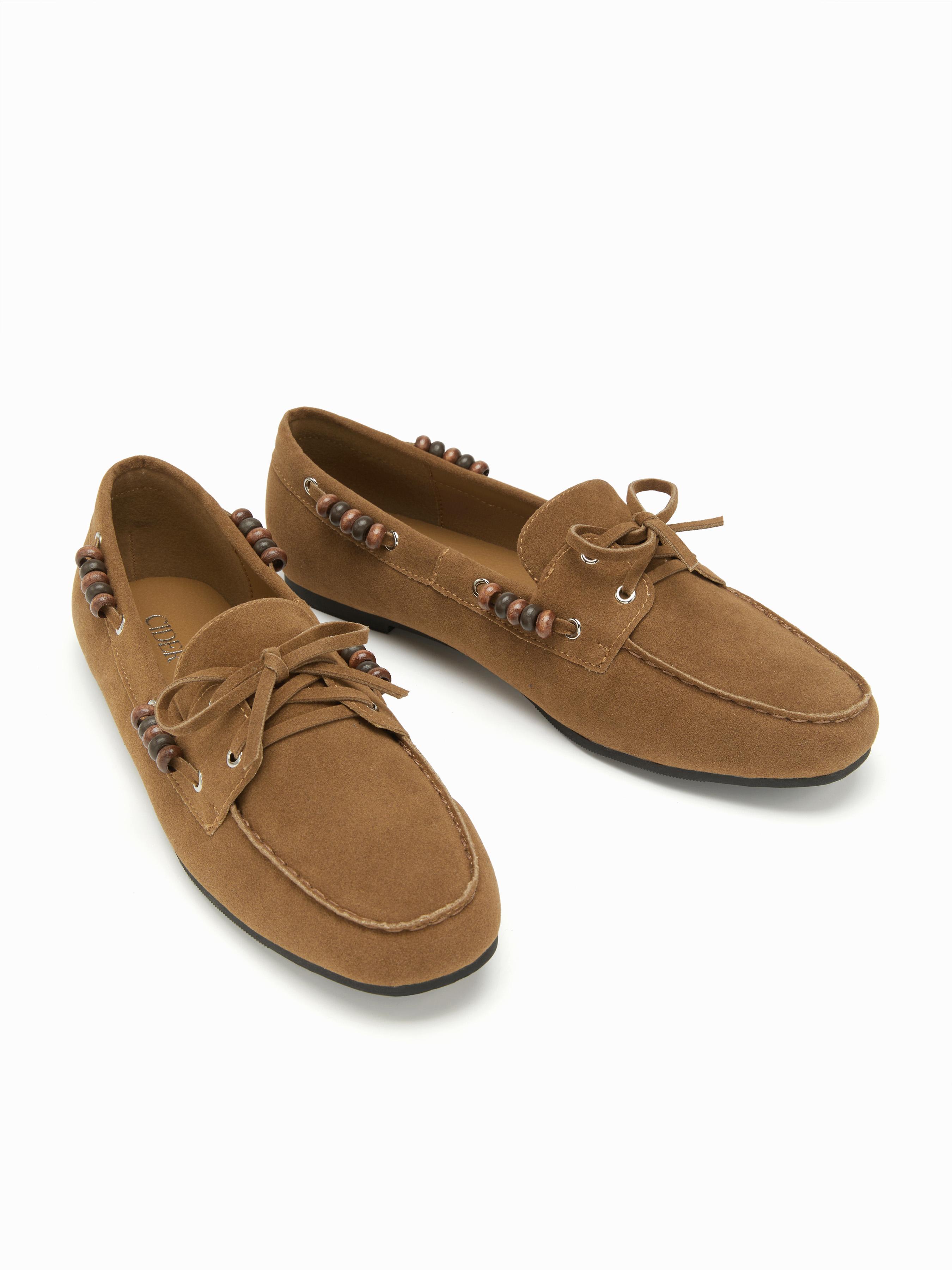 FAUX SUEDE BOWKNOT DECOR BEADED  LOAFERS by CIDER