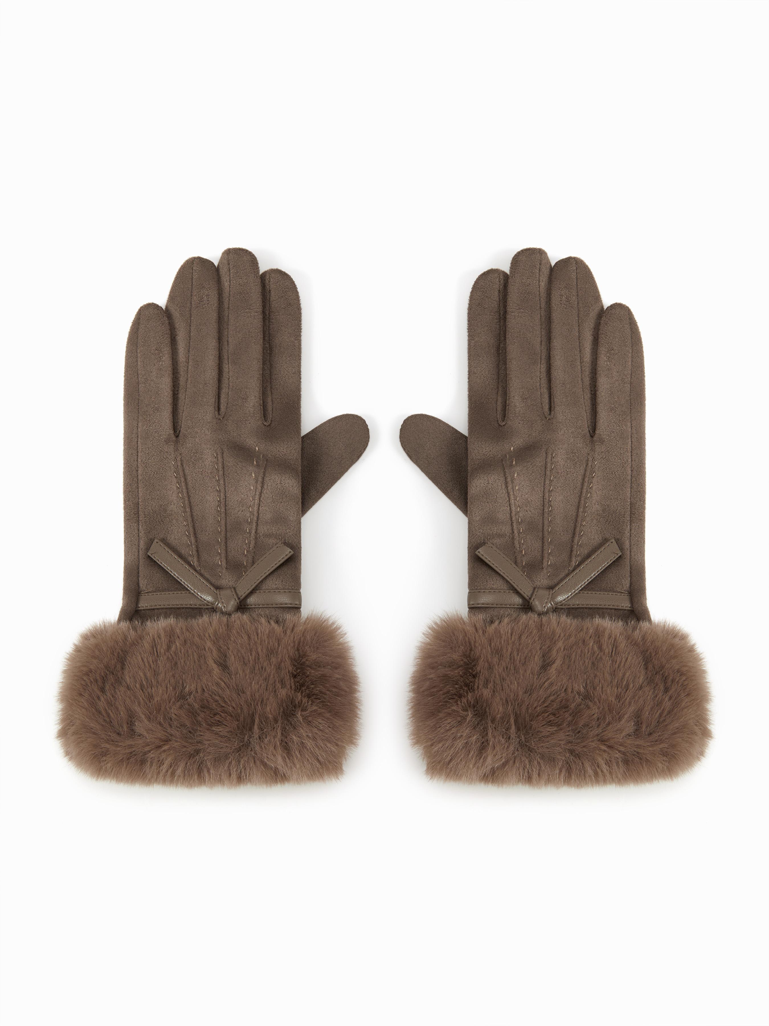 FAUX SUEDE BOWKNOT FUZZY GLOVES by CIDER