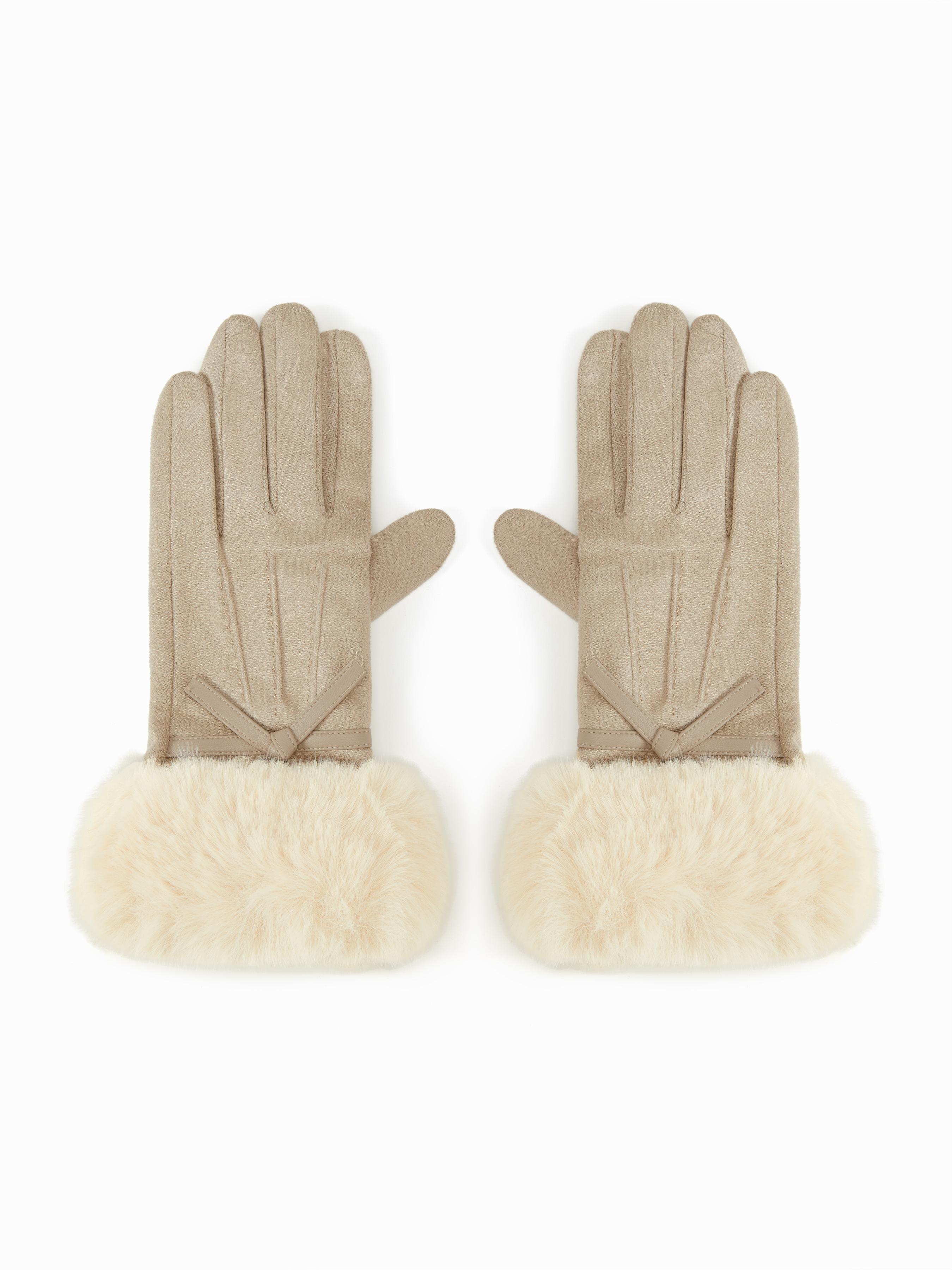 FAUX SUEDE BOWKNOT FUZZY GLOVES by CIDER