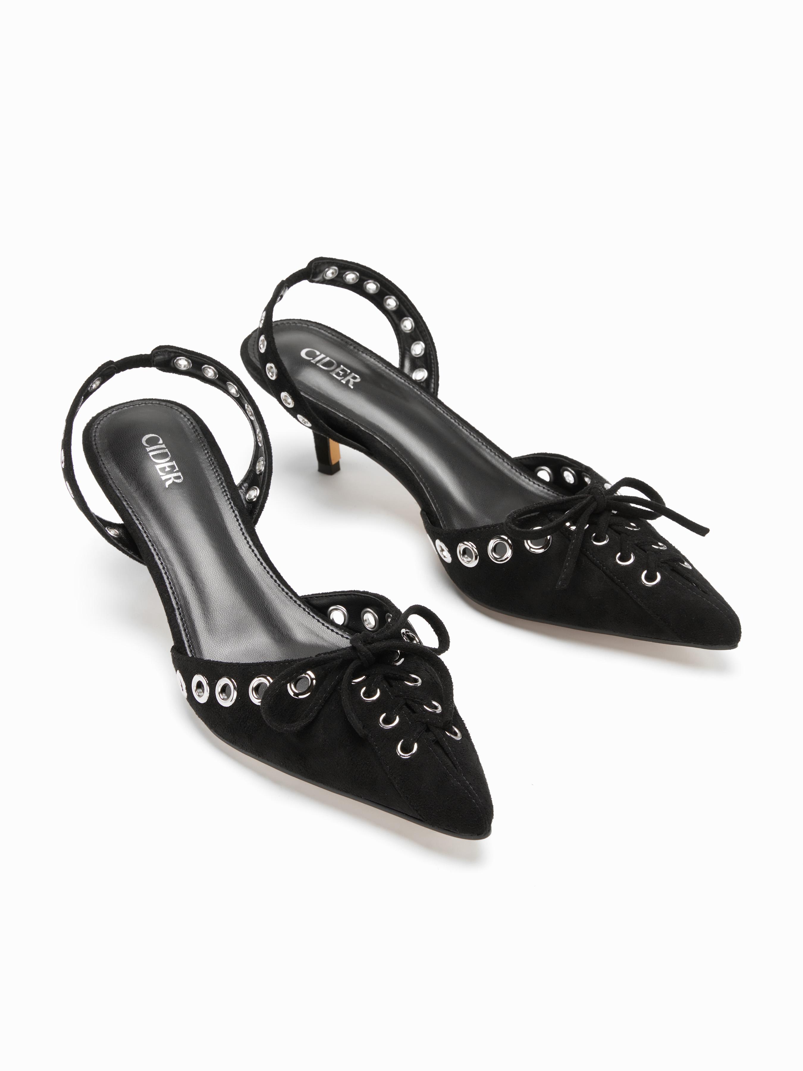 FAUX SUEDE BOWKNOT SLINGBACK KITTEN HEELS by CIDER