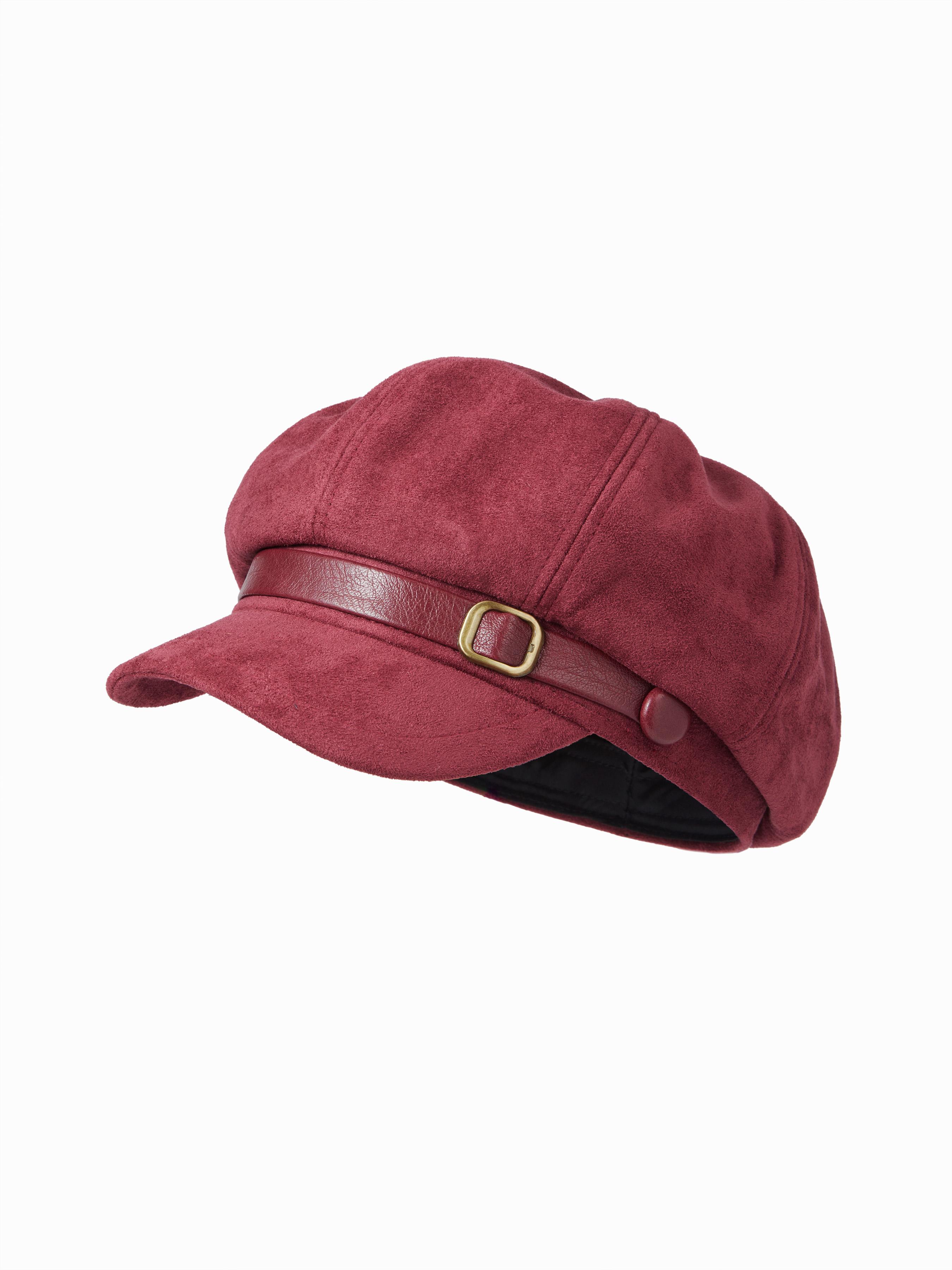 FAUX SUEDE BUCKLE BERET HAT by CIDER