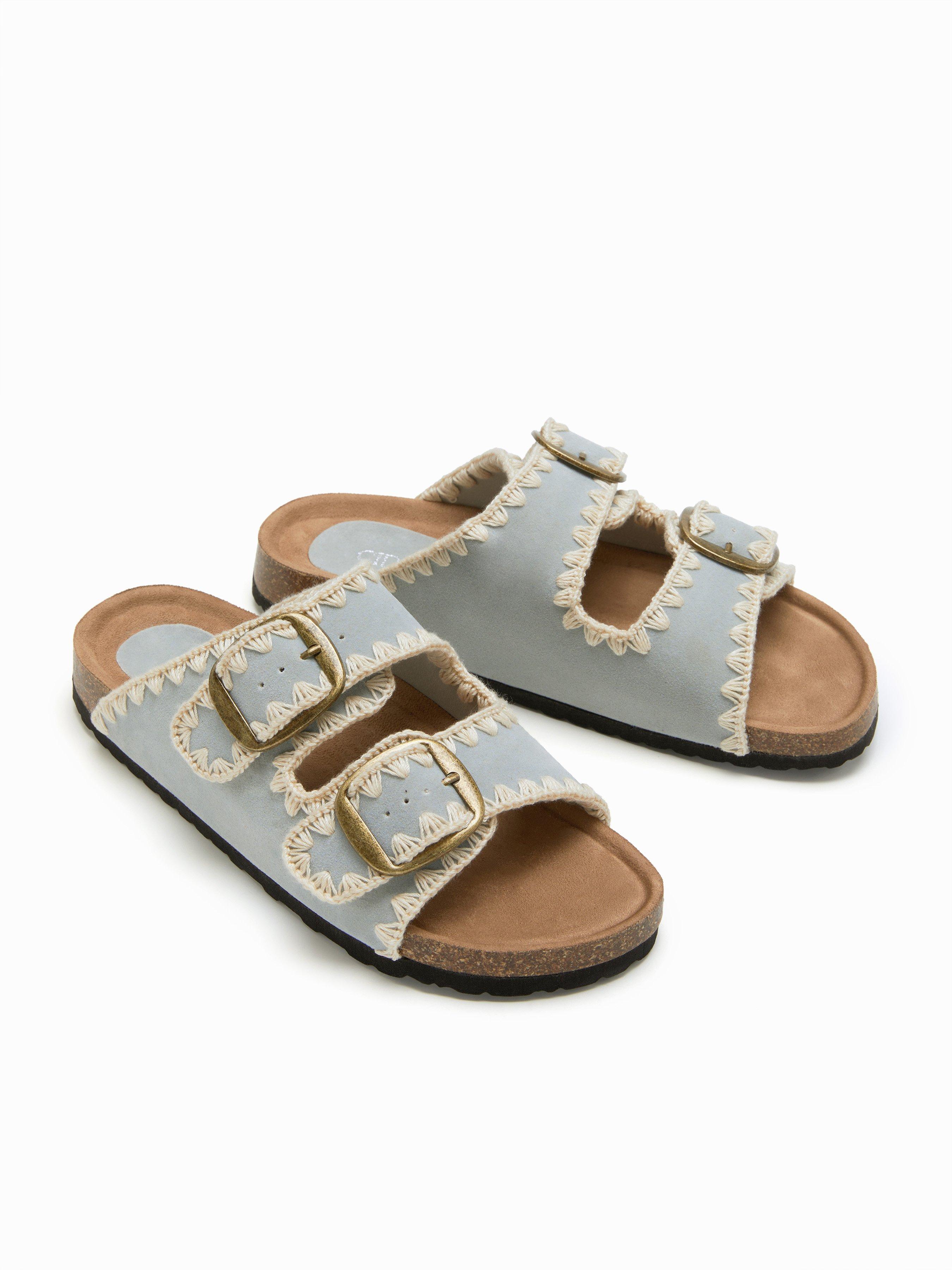 FAUX SUEDE DOUBLE BAND BUCKLE SLIPPERS by CIDER