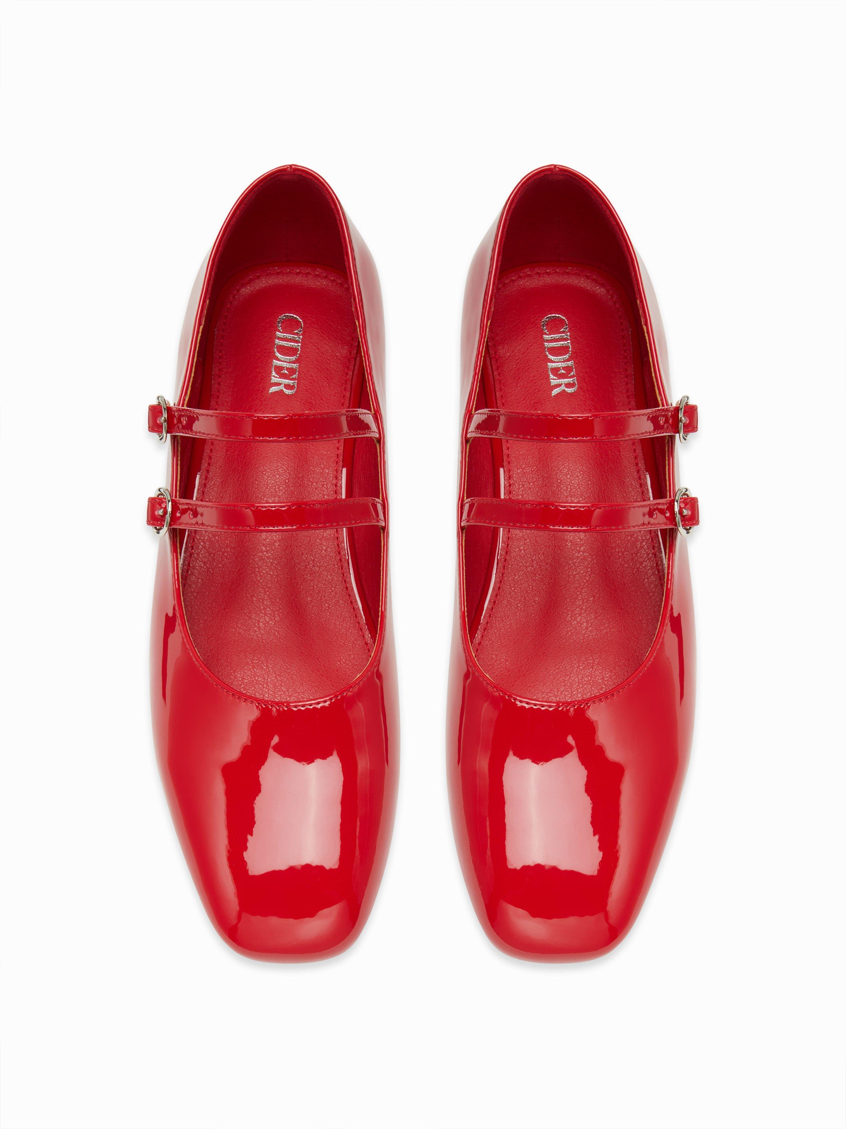 FAUX SUEDE SQUARE TOE BUCKLE MARY JANE FLATS by CIDER