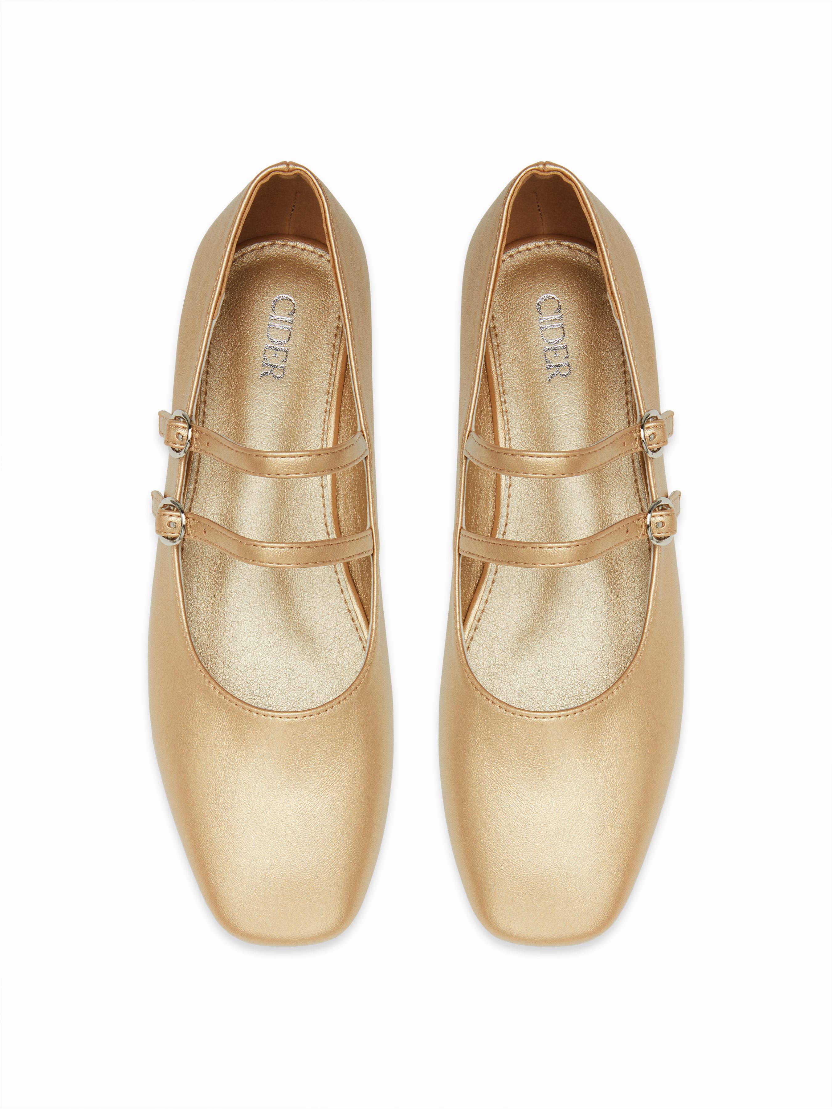 FAUX SUEDE SQUARE TOE BUCKLE MARY JANE FLATS by CIDER