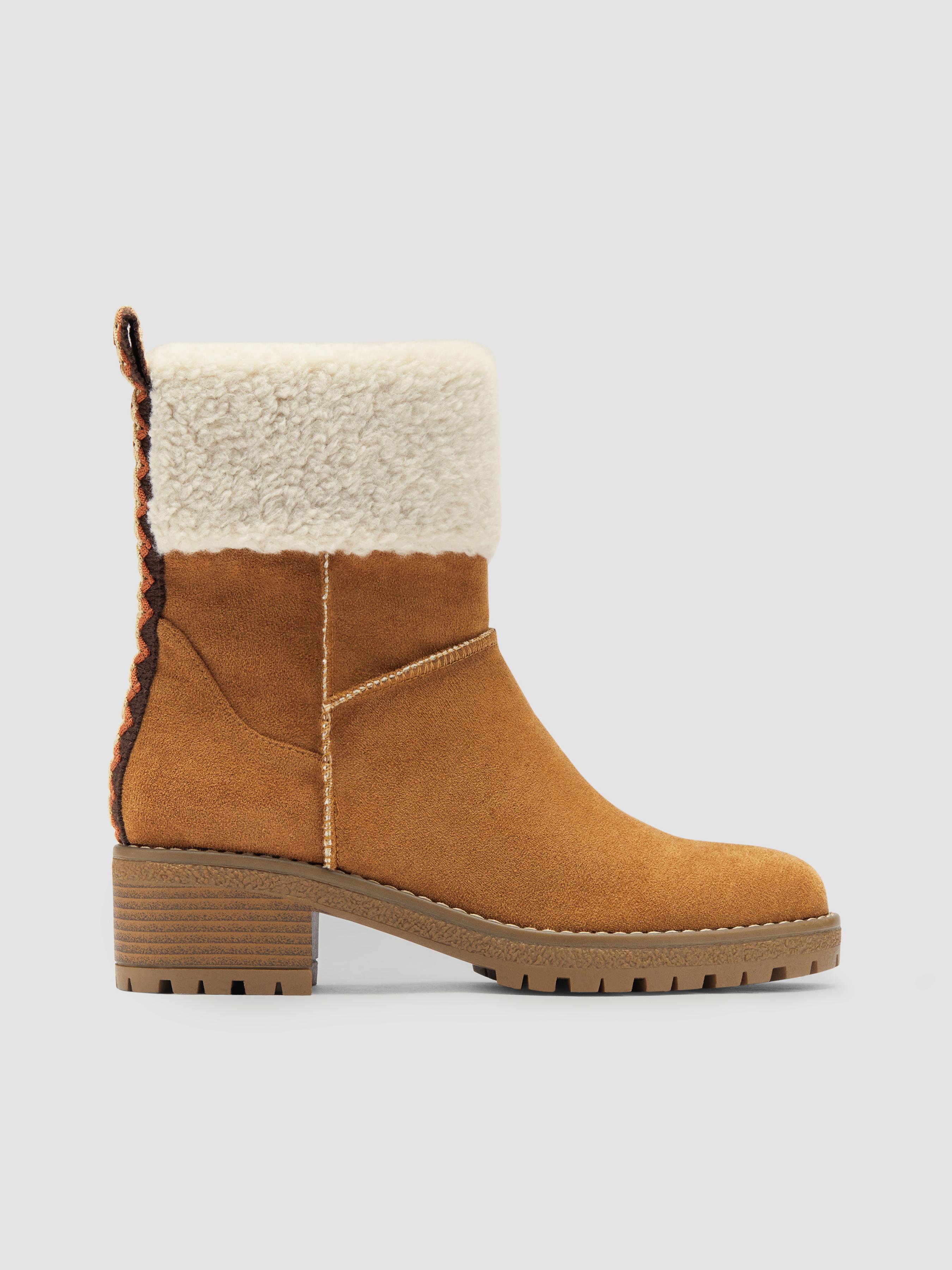 FAUX SUEDE & FUR-LOOK CHUNKY HEEL ANKLE BOOTS by CIDER