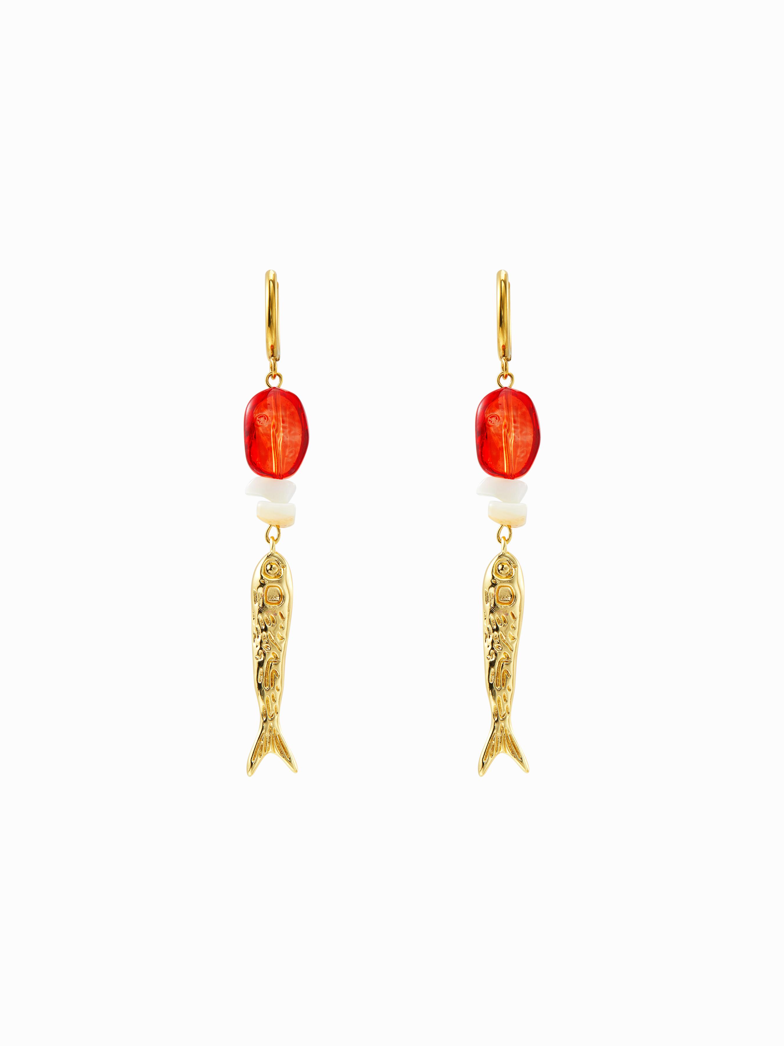 FISH & GEMSTONE DROP EARRINGS by CIDER