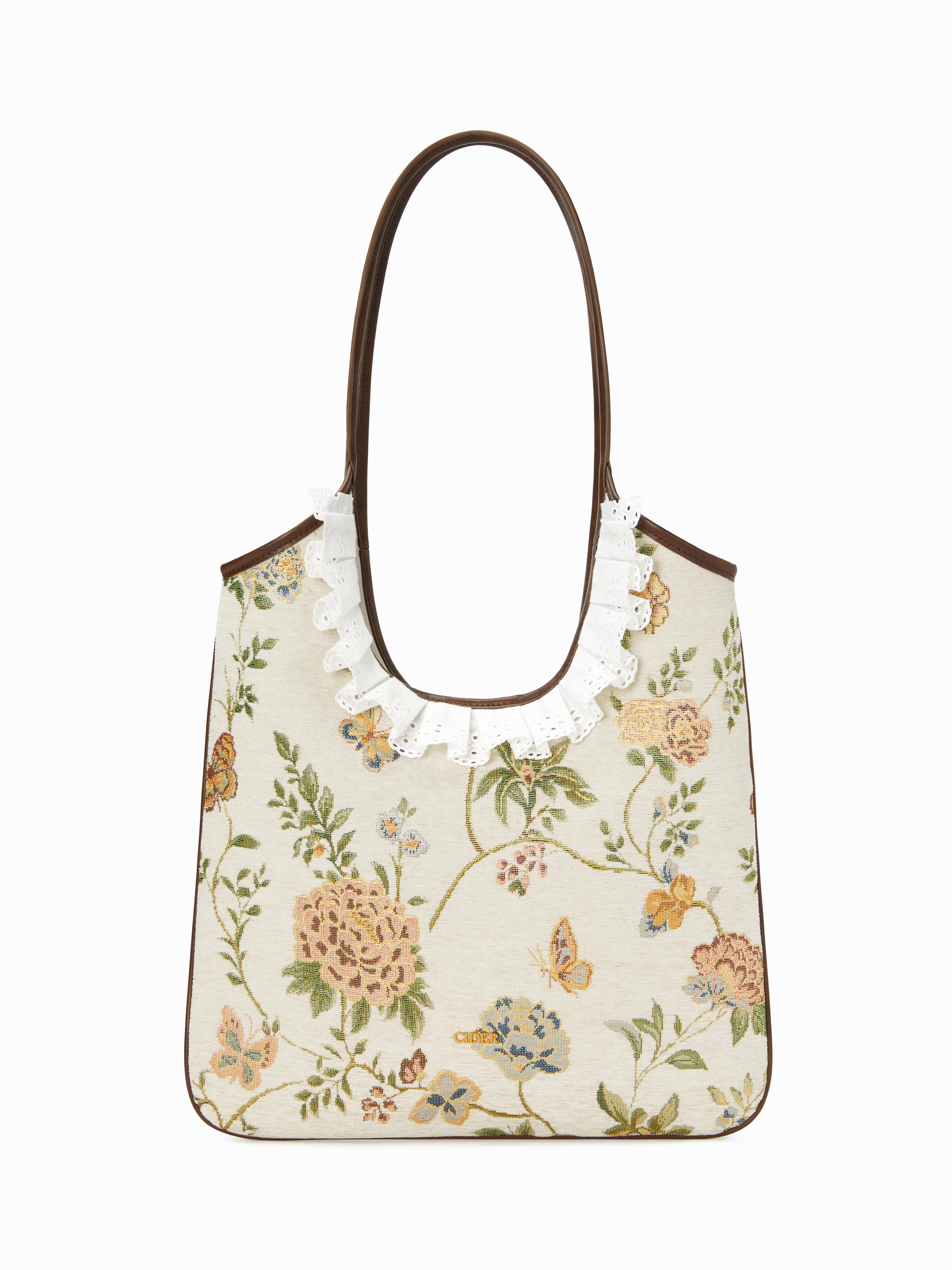 FLORAL CRIMPED TRIM TOTE BAG by CIDER