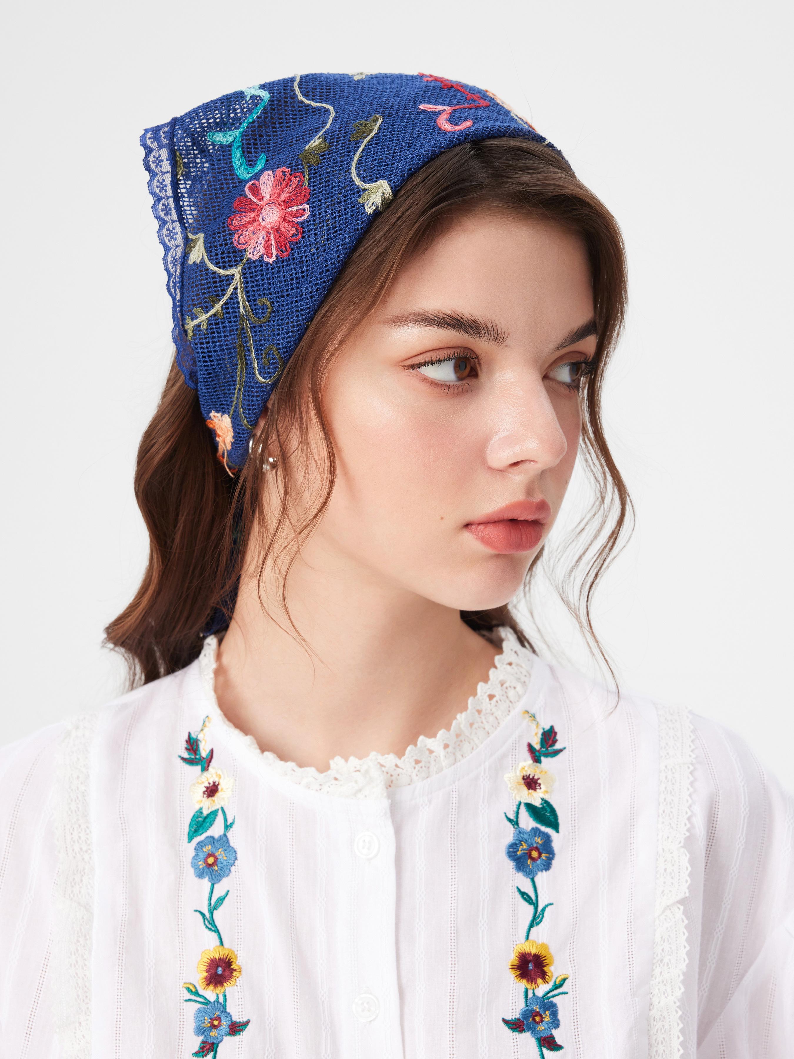 FLORAL EMBROIDERED HEADSCARF by CIDER