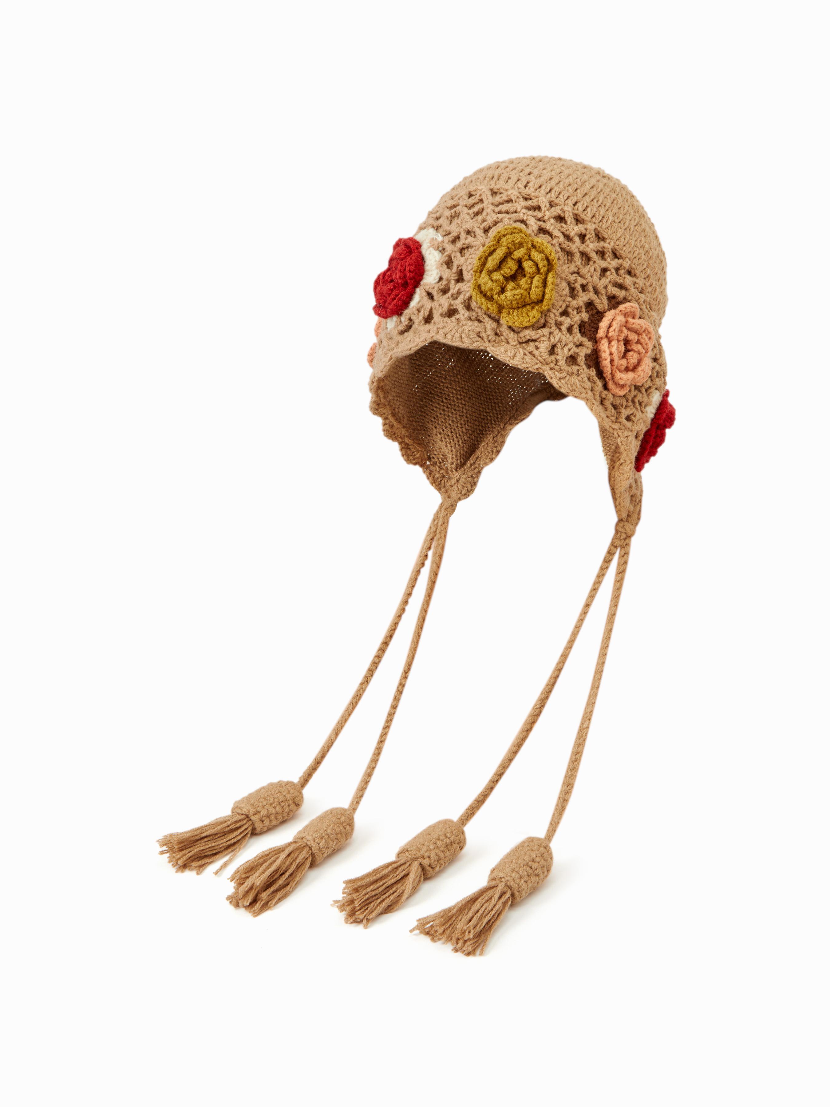 FLOWER HOLLOW OUT KNITTED BEANIE HAT by undefined