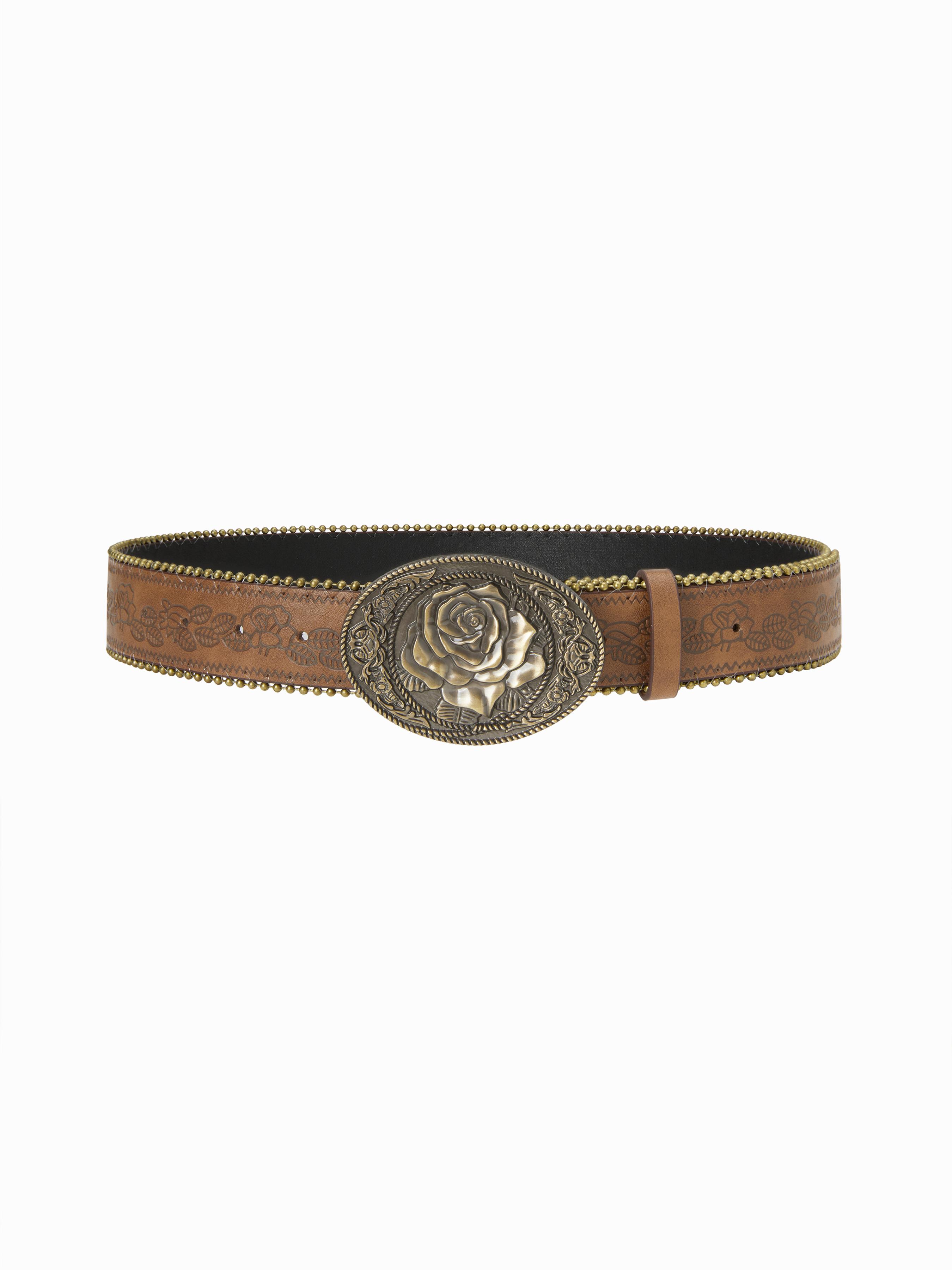 FLOWER PATTERN ENGRAVED BUCKLE BELT by CIDER