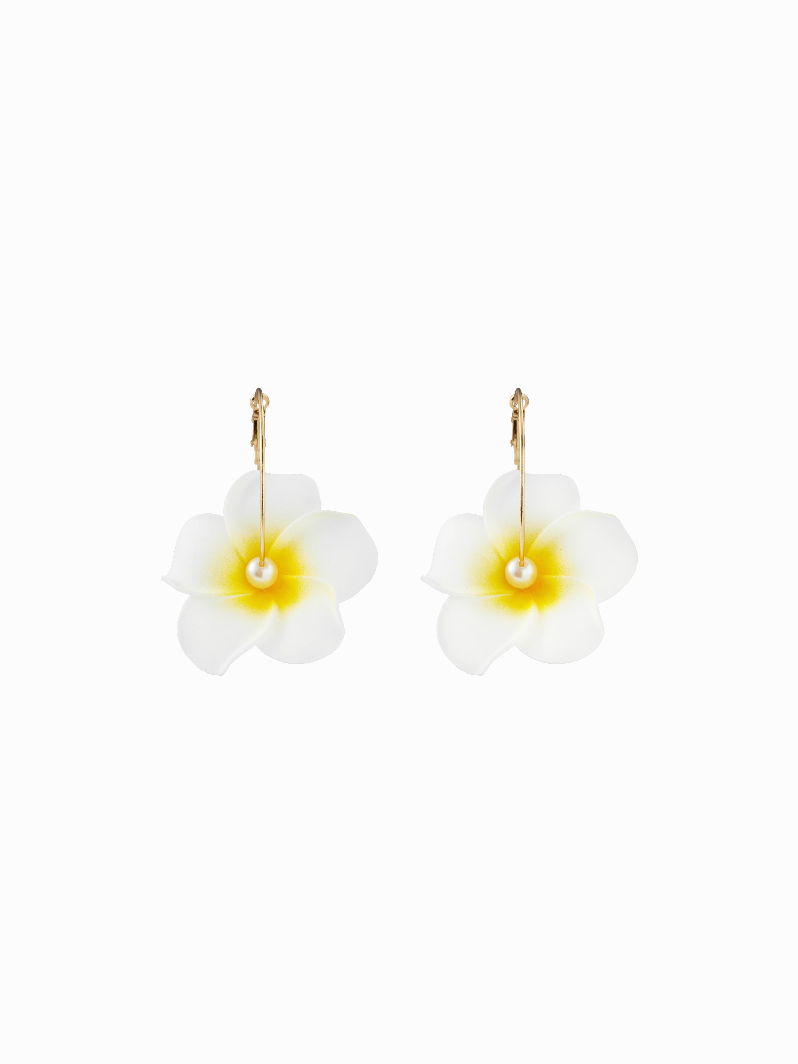 FLOWER & FAUX PEARL HOOP EARRINGS by CIDER