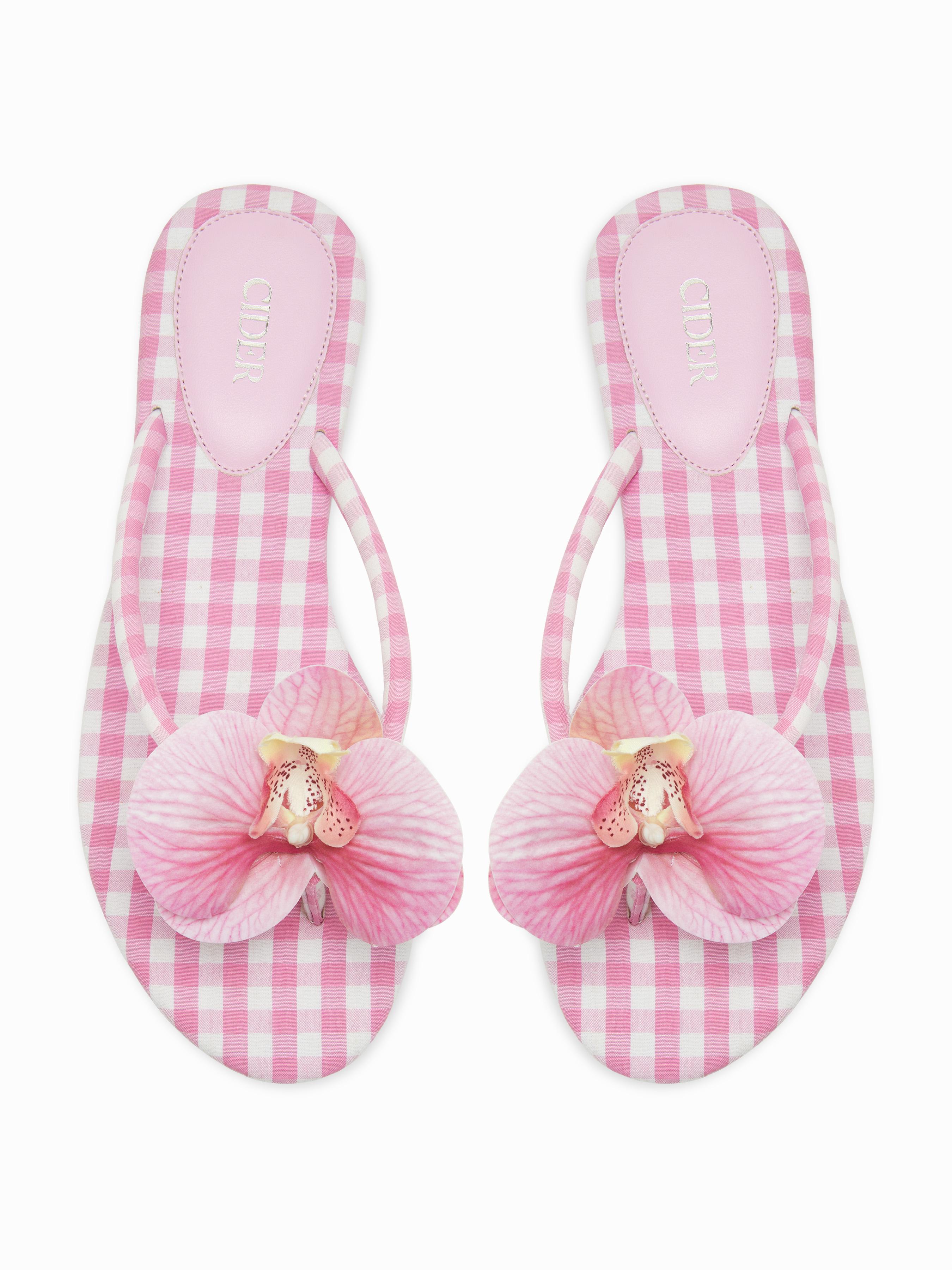 FLOWER & GINGHAM FLIP-FLOP SLIPPERS by CIDER