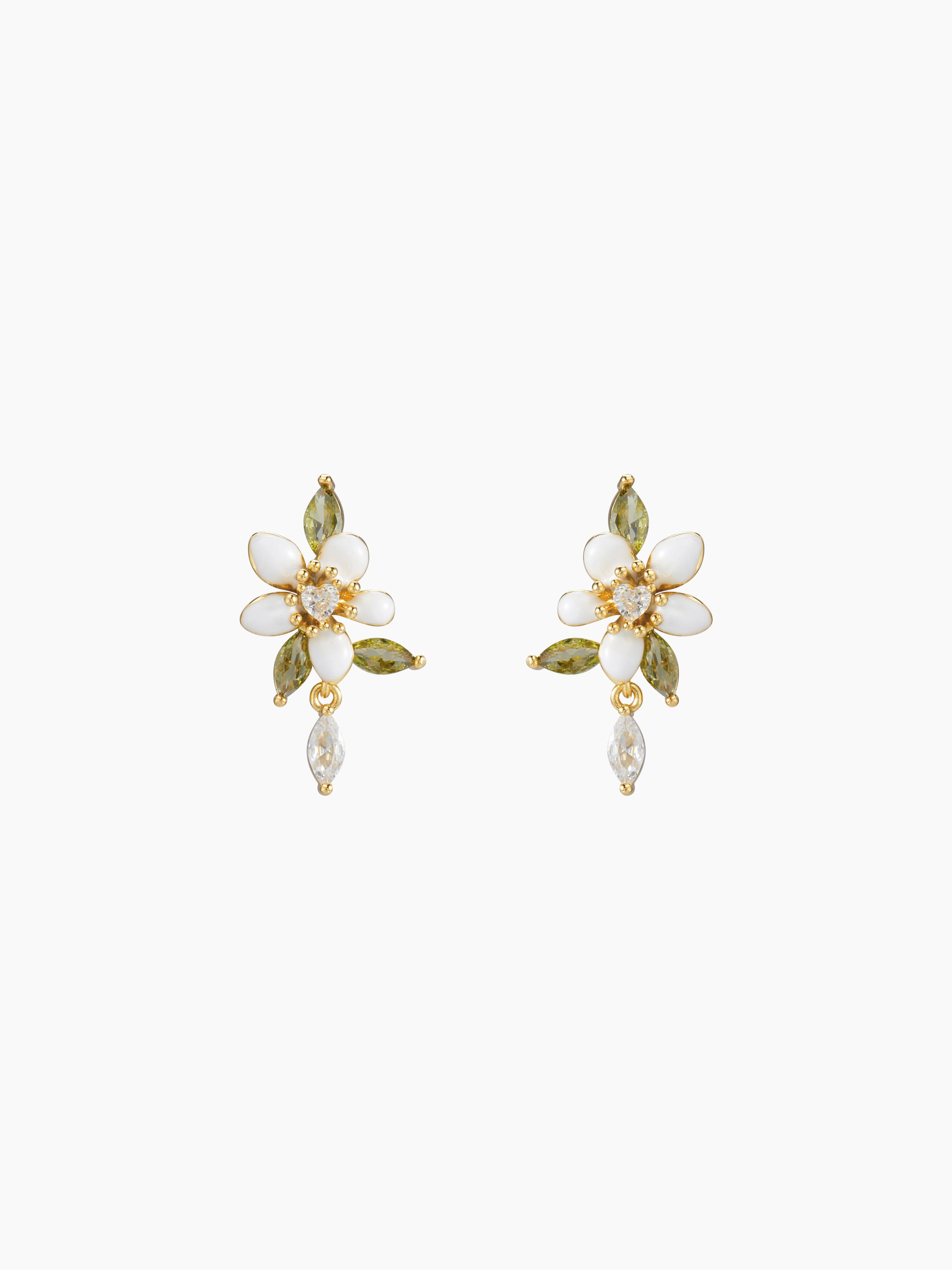 FLOWER & LEAF ZIRCON STUD EARRINGS by CIDER