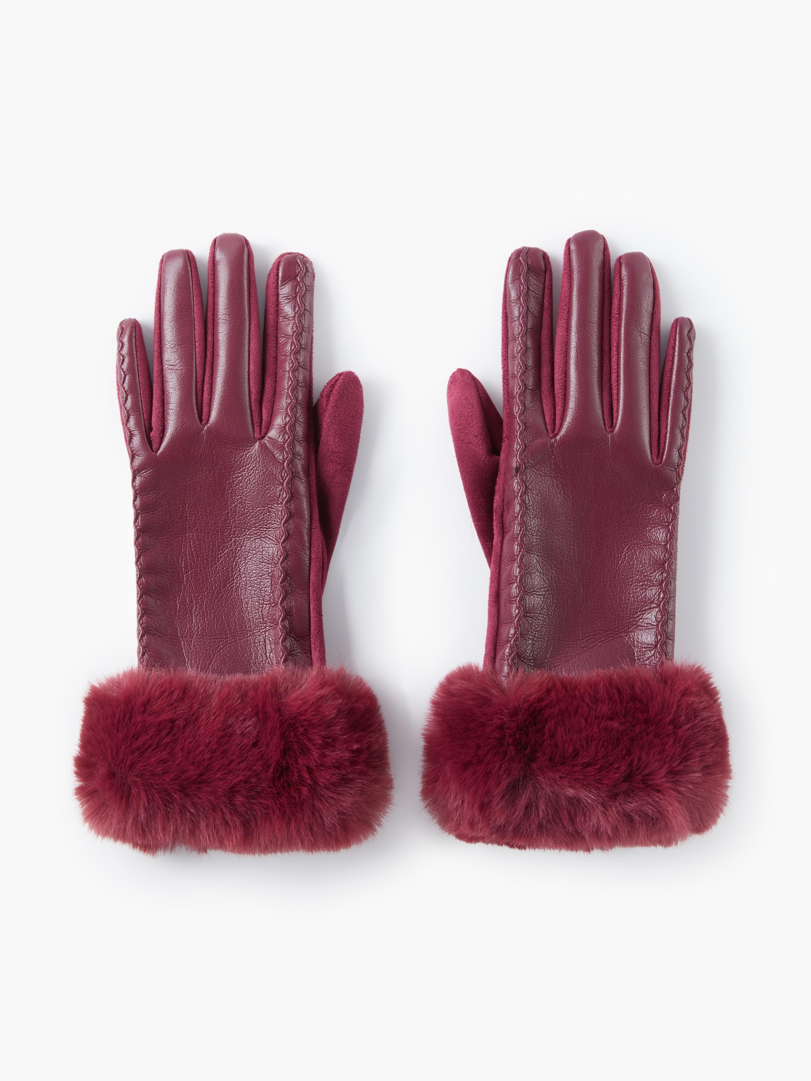 FUR-LOOK TRIM FAUX LEATHER GLOVES by CIDER
