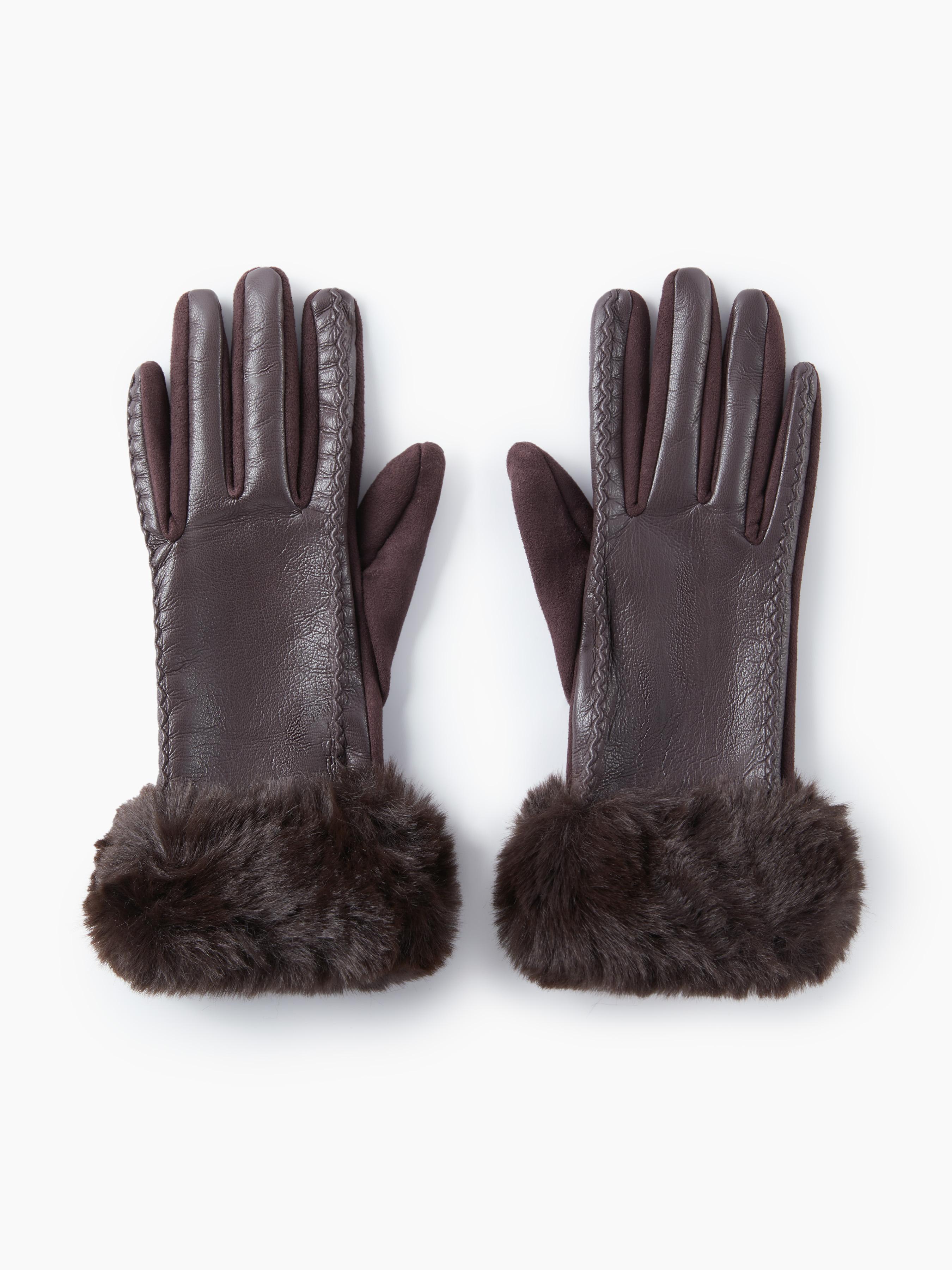 FUR-LOOK TRIM FAUX LEATHER GLOVES by CIDER