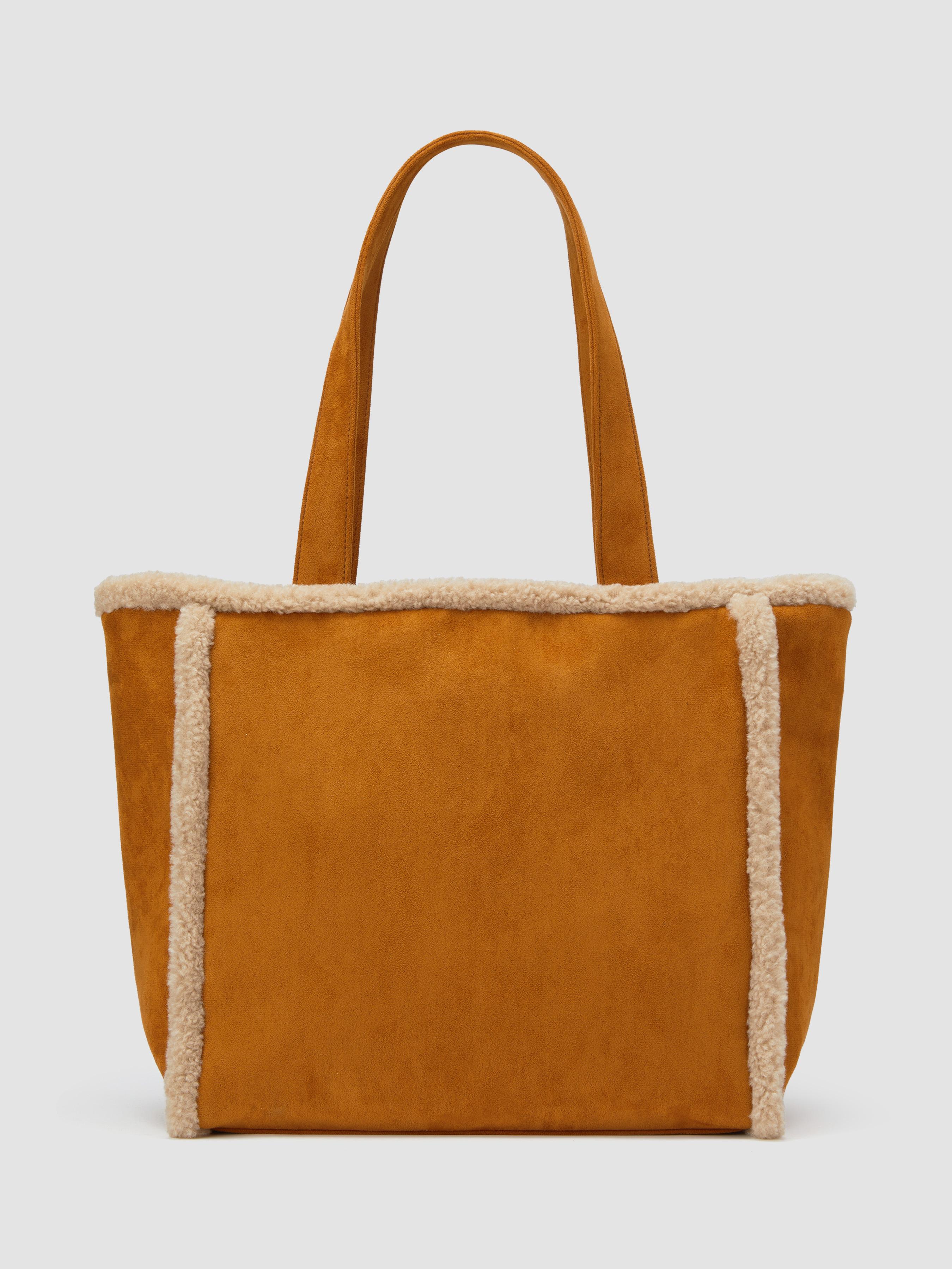 FUR-LOOK TRIM SUEDE TOTE BAG by CIDER