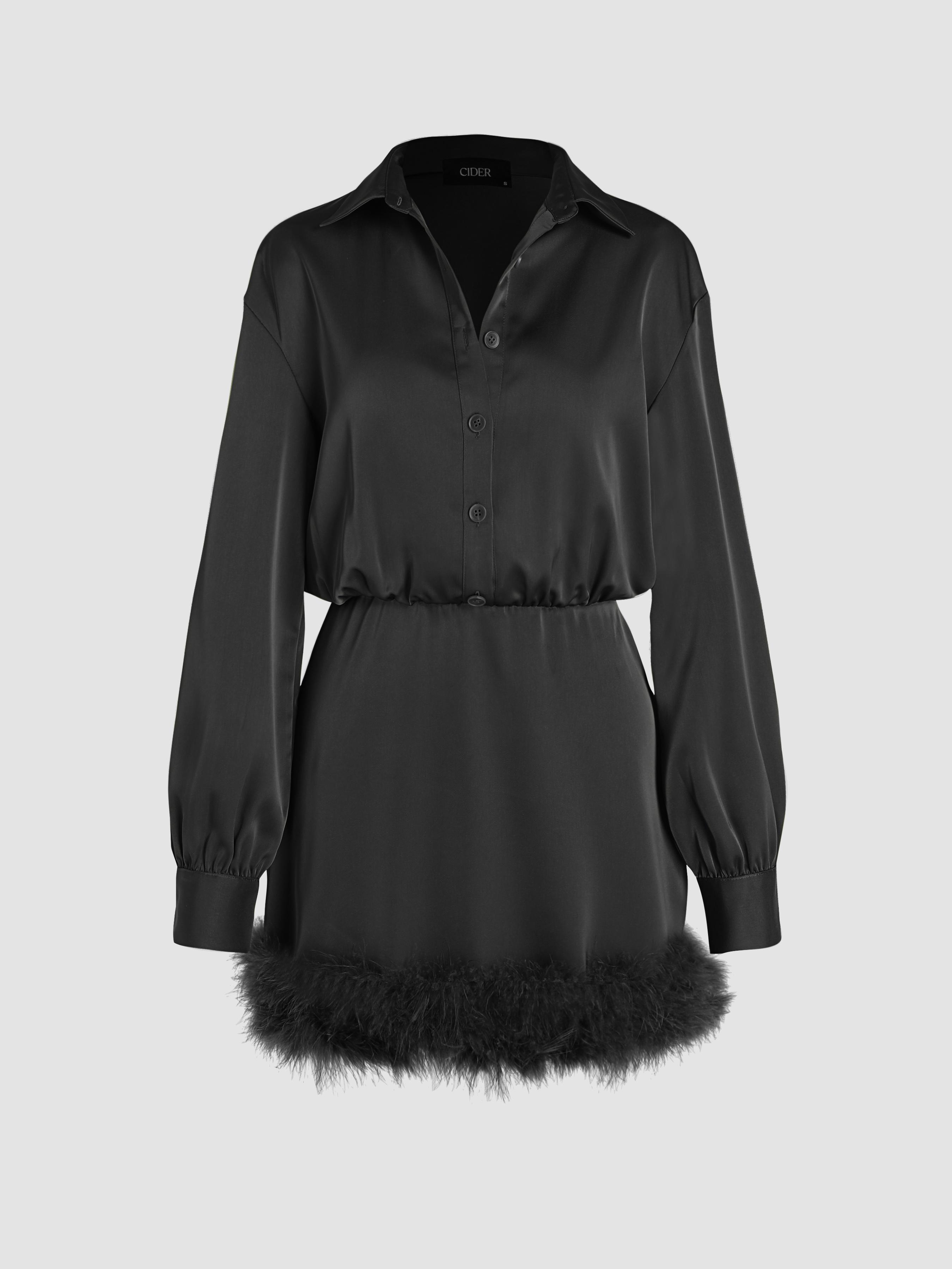 Faux Feather Trim Collar Short Dress by CIDER