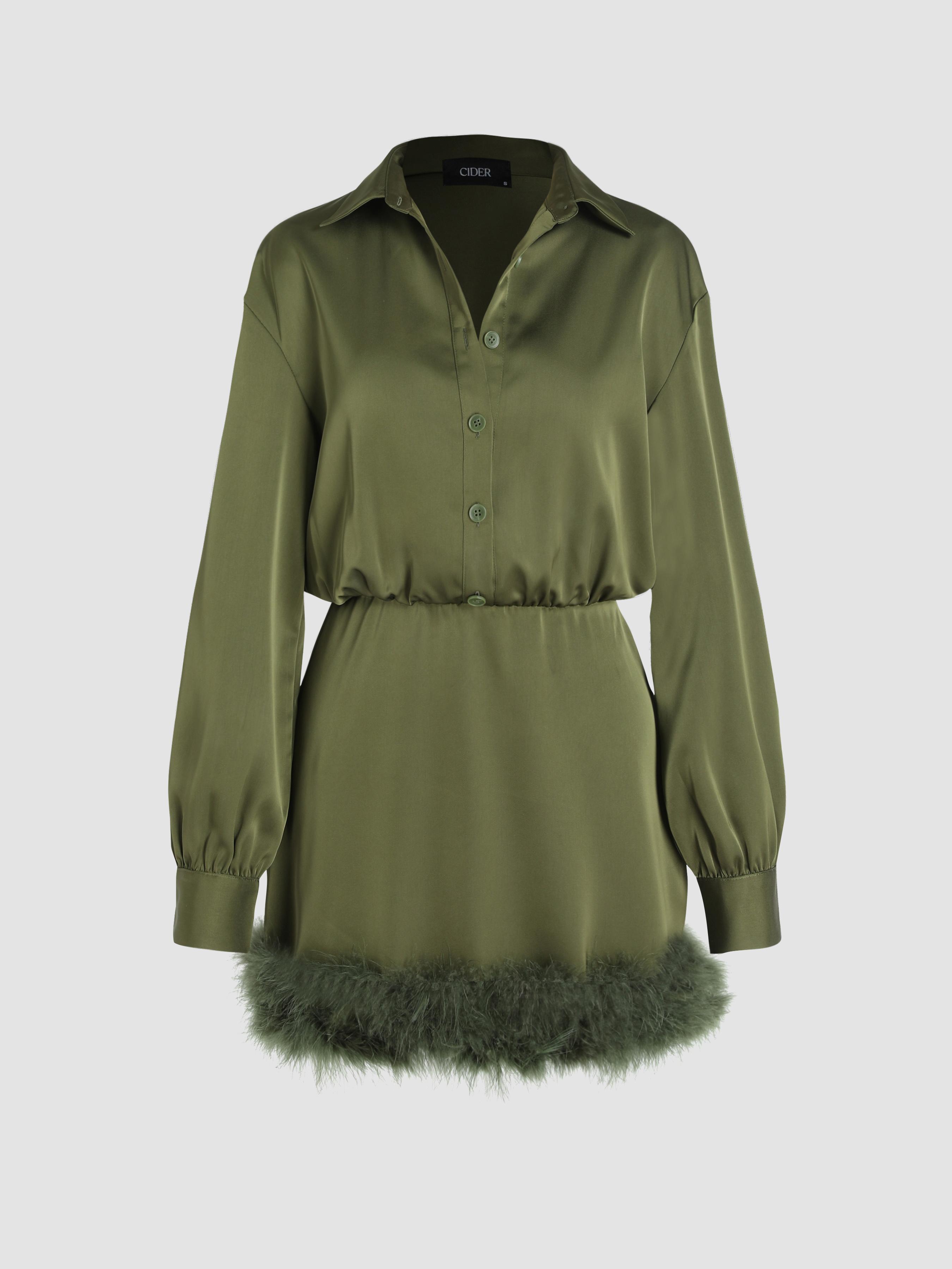 Faux Feather Trim Collar Short Dress by CIDER