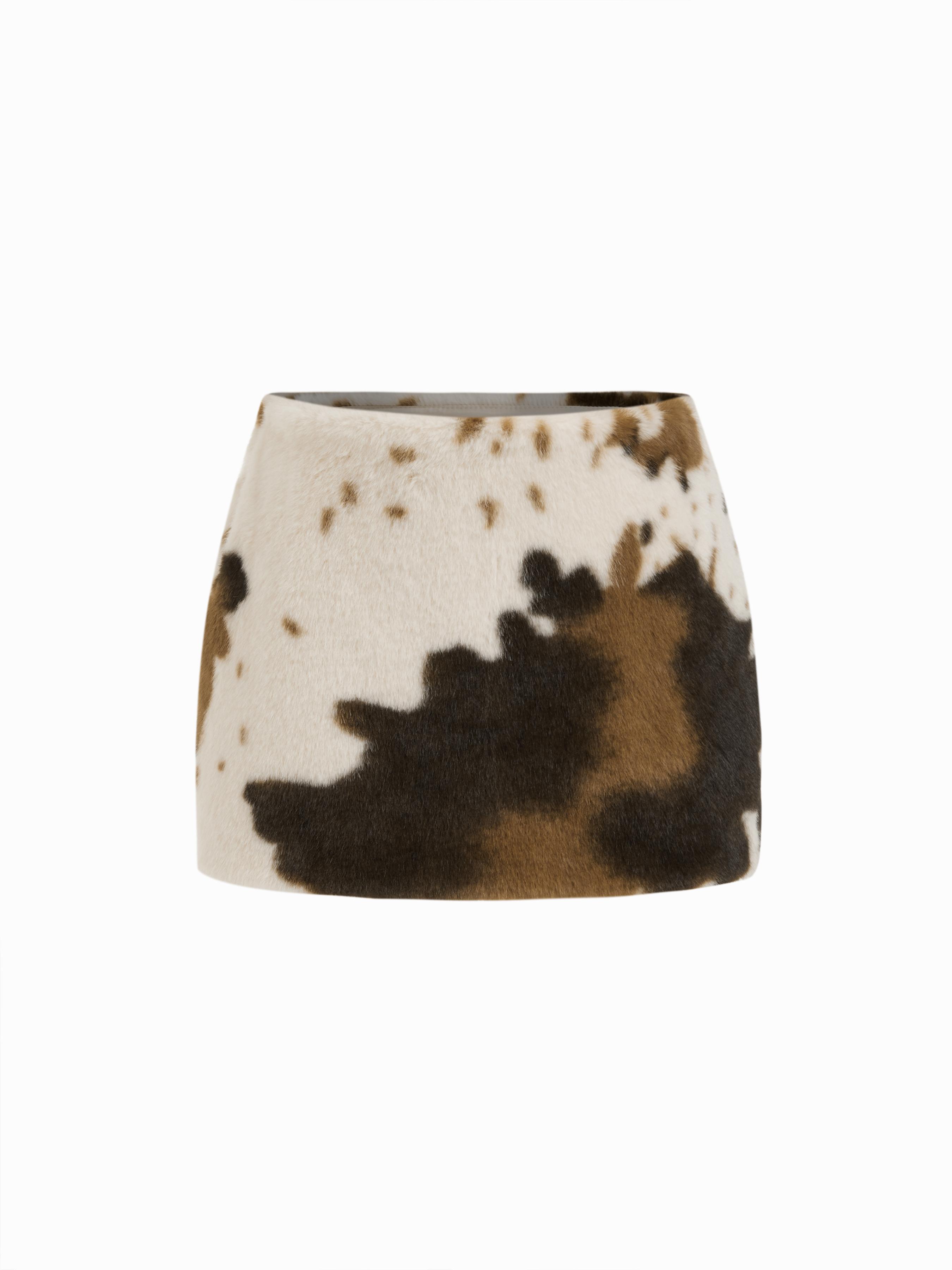 Faux Fur Deer Low Rise Animal Print Half Zip Mini Skirt by CIDER