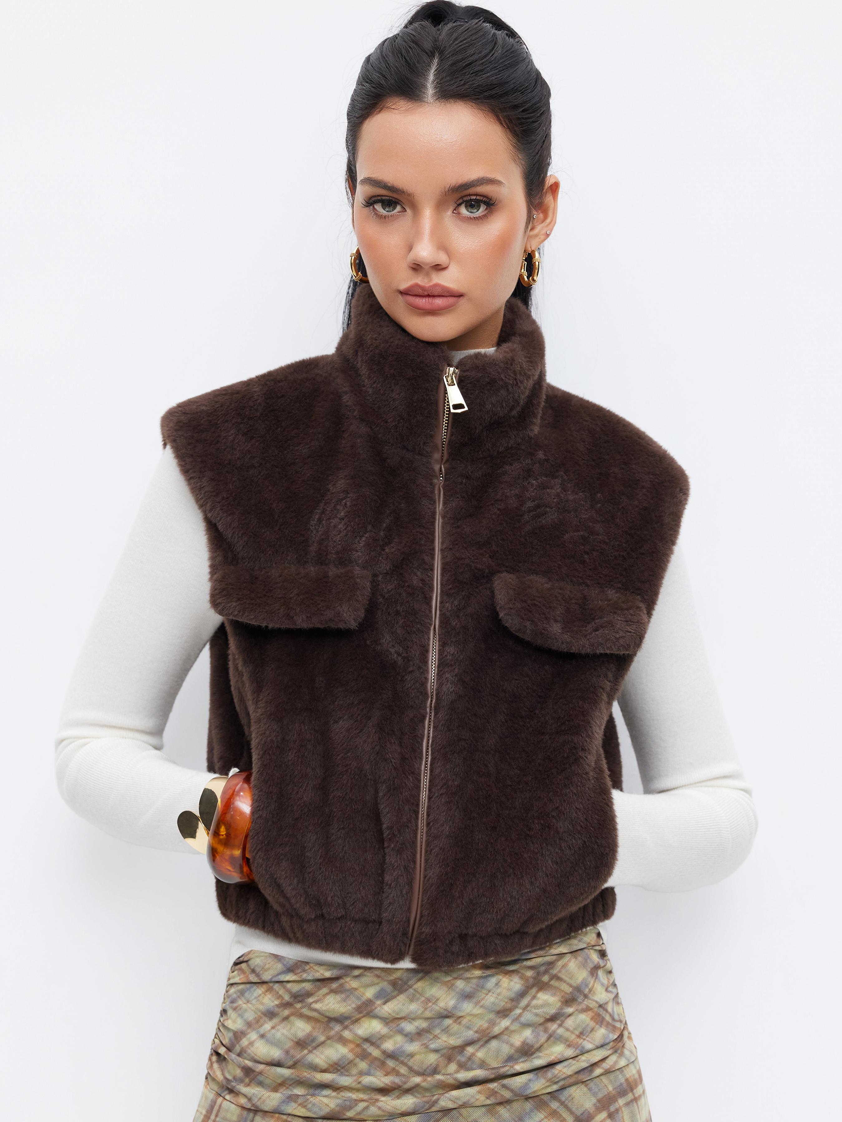 Faux Fur Stand Collar Leopard Print Zip Through Oversized Jacket by CIDER