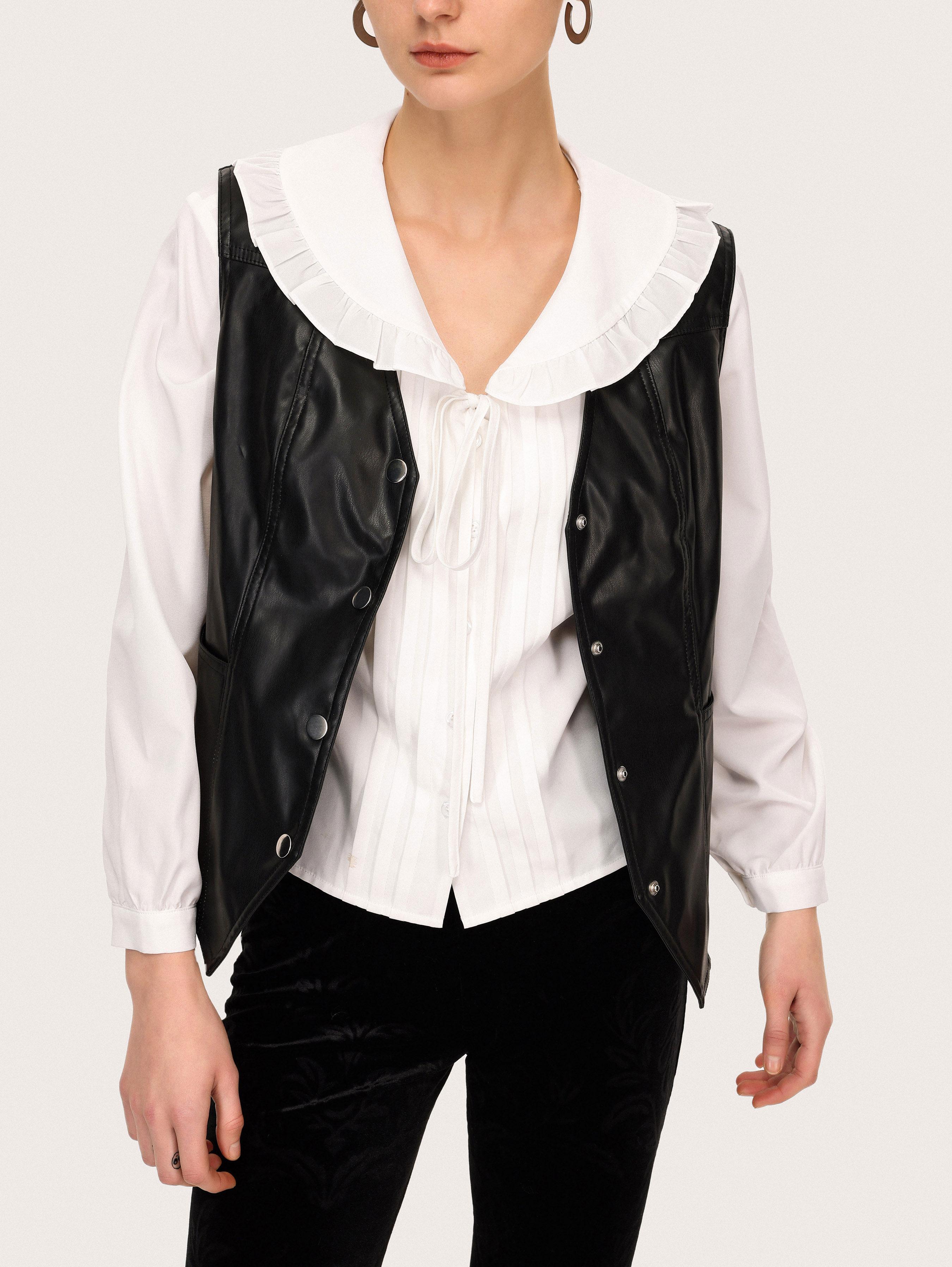 Faux Leather Button Up Jacket by CIDER