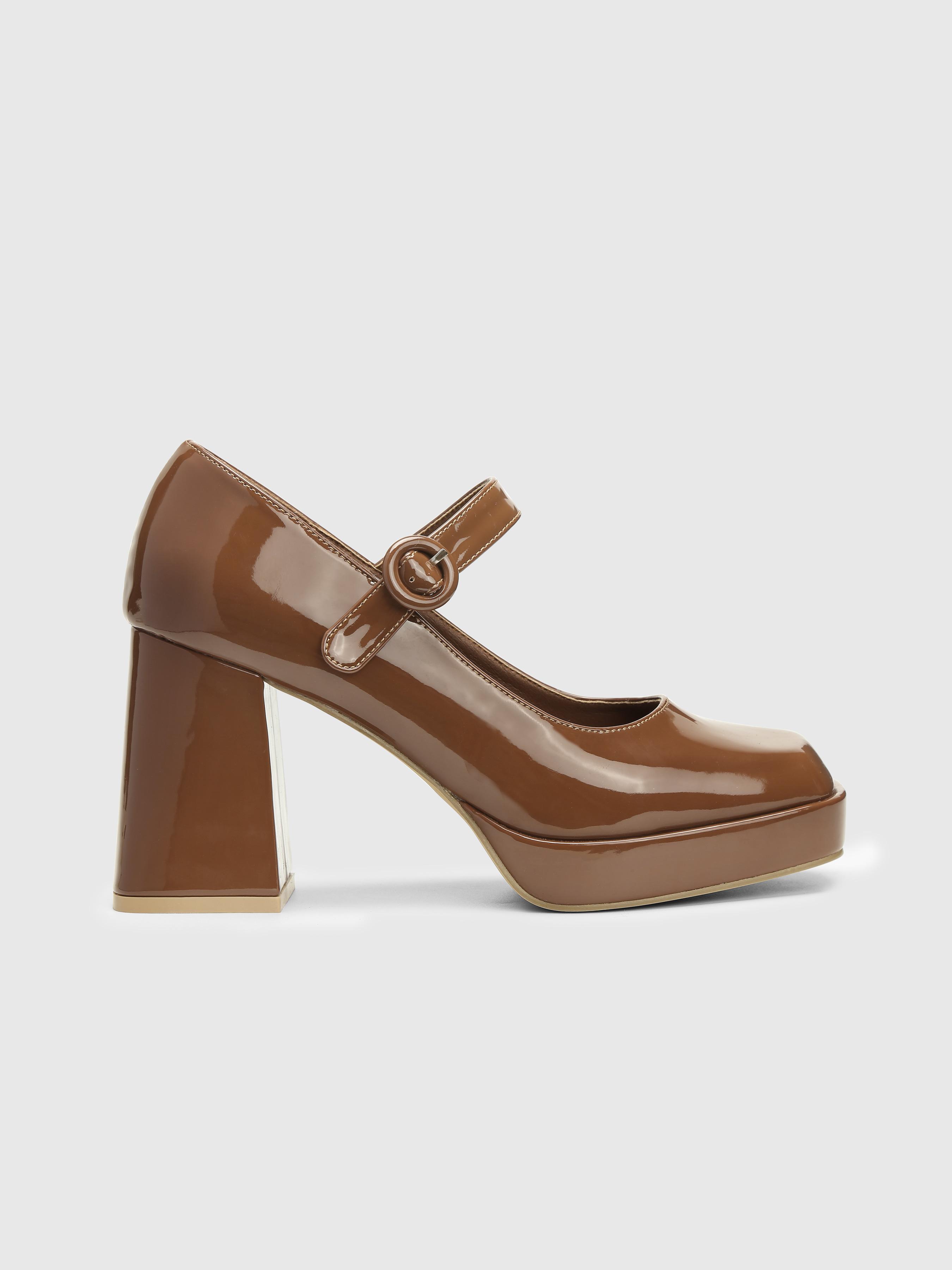 Faux Leather Chunky Heeled Mary Jane Shoes by CIDER