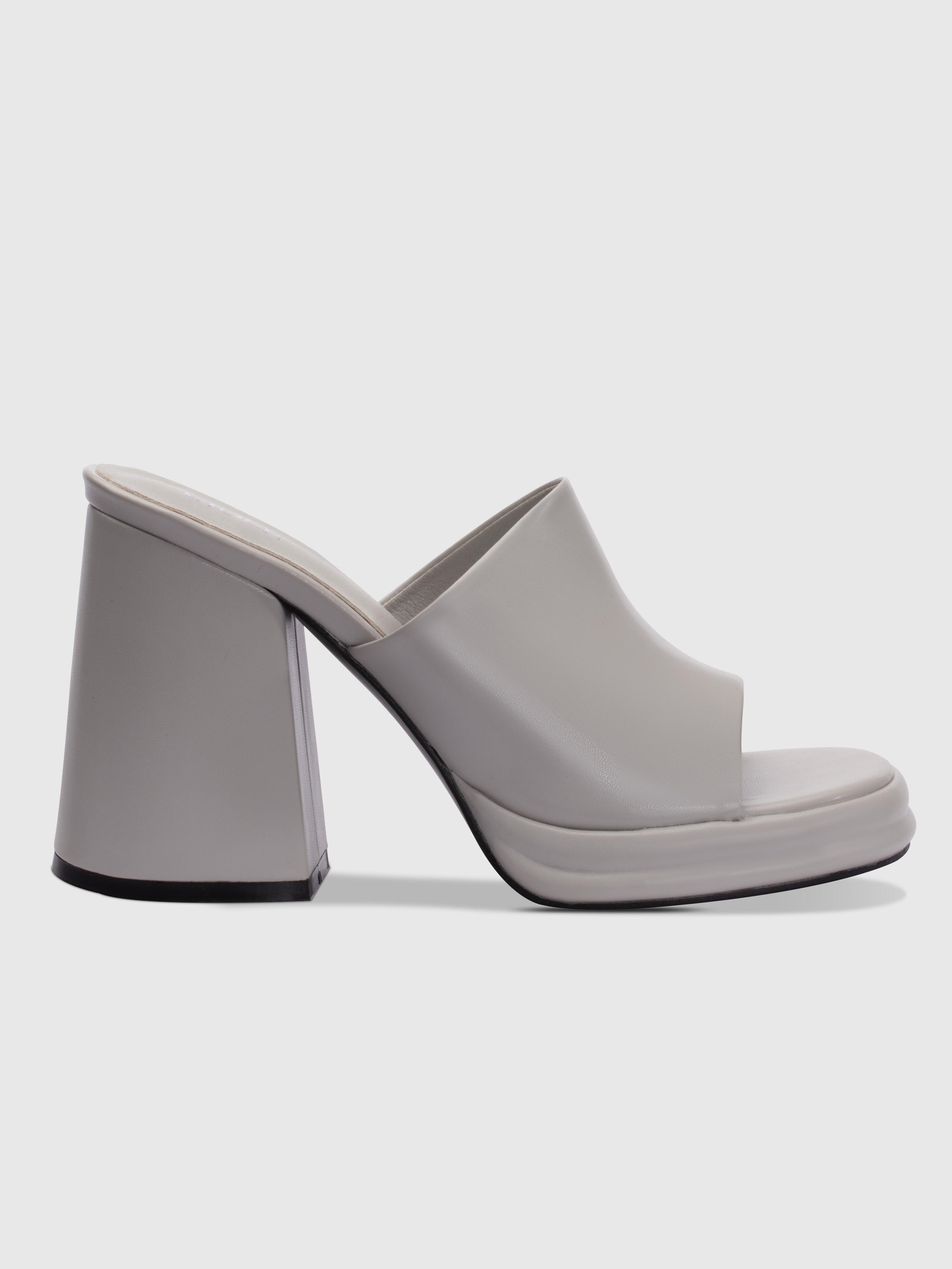 Faux Leather Chunky Heeled Single Band Sandals by CIDER