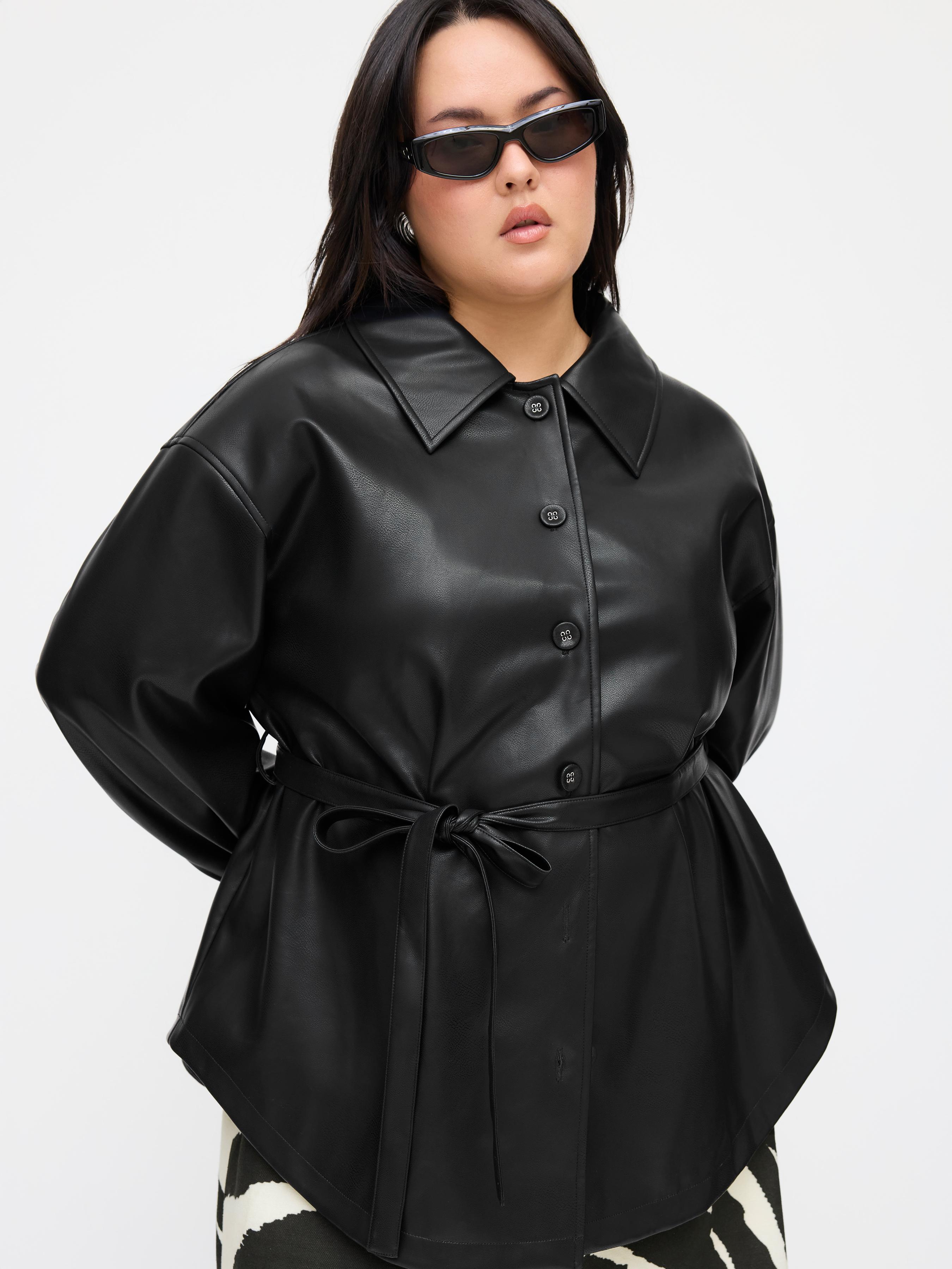 Faux Leather Collar Shacket With Belt Curve & Plus by CIDER Faux Leather Collar Shacket With Belt Curve & Plus by CIDER