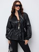 Faux Leather High Neck Drawstring Lantern Sleeve Super Oversized Jacket by CIDER Faux Leather High Neck Drawstring Lantern Sleeve Super Oversized Jacket by CIDER