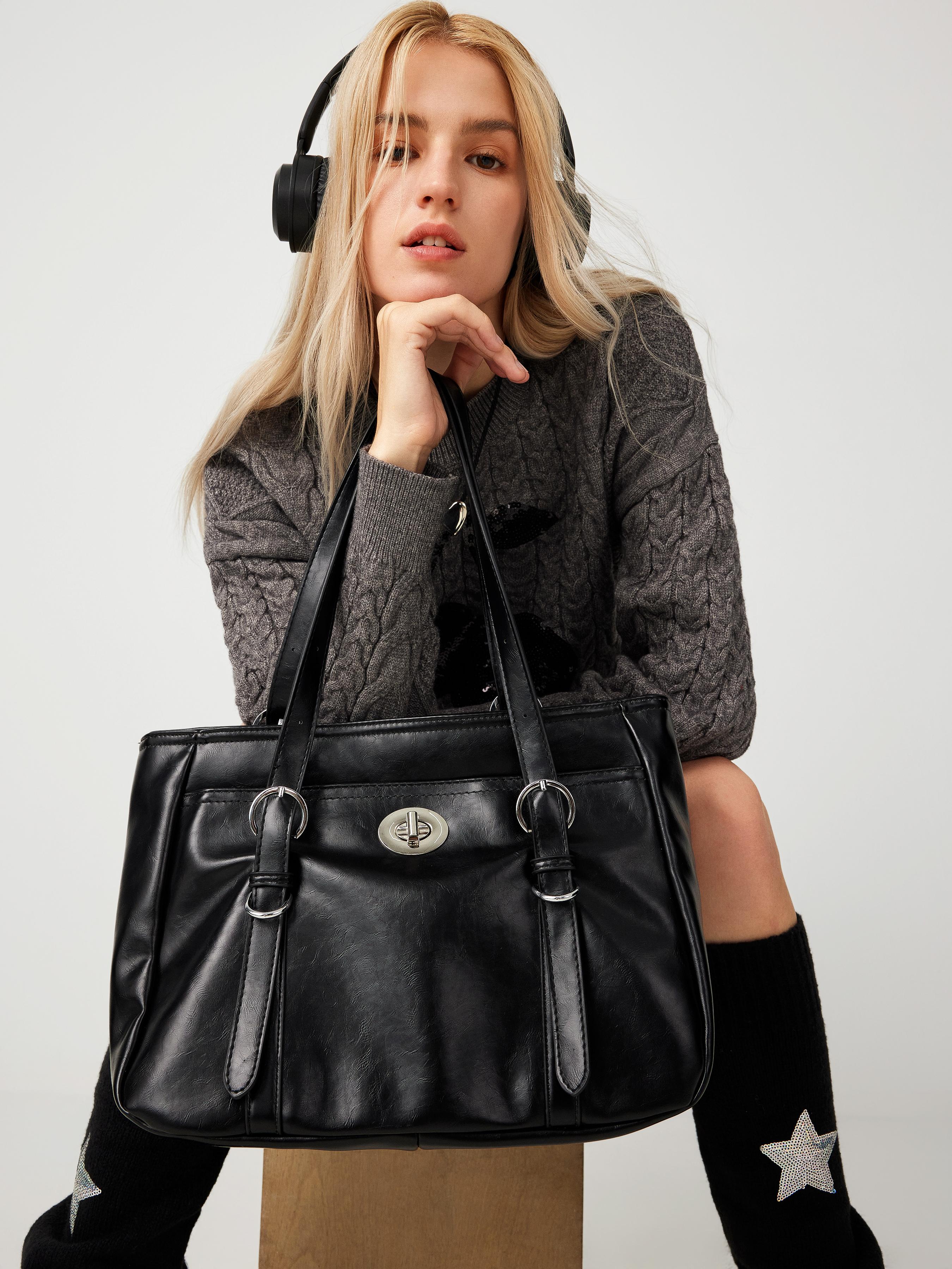 Faux Leather Large Capacity Tote Bag by CIDER