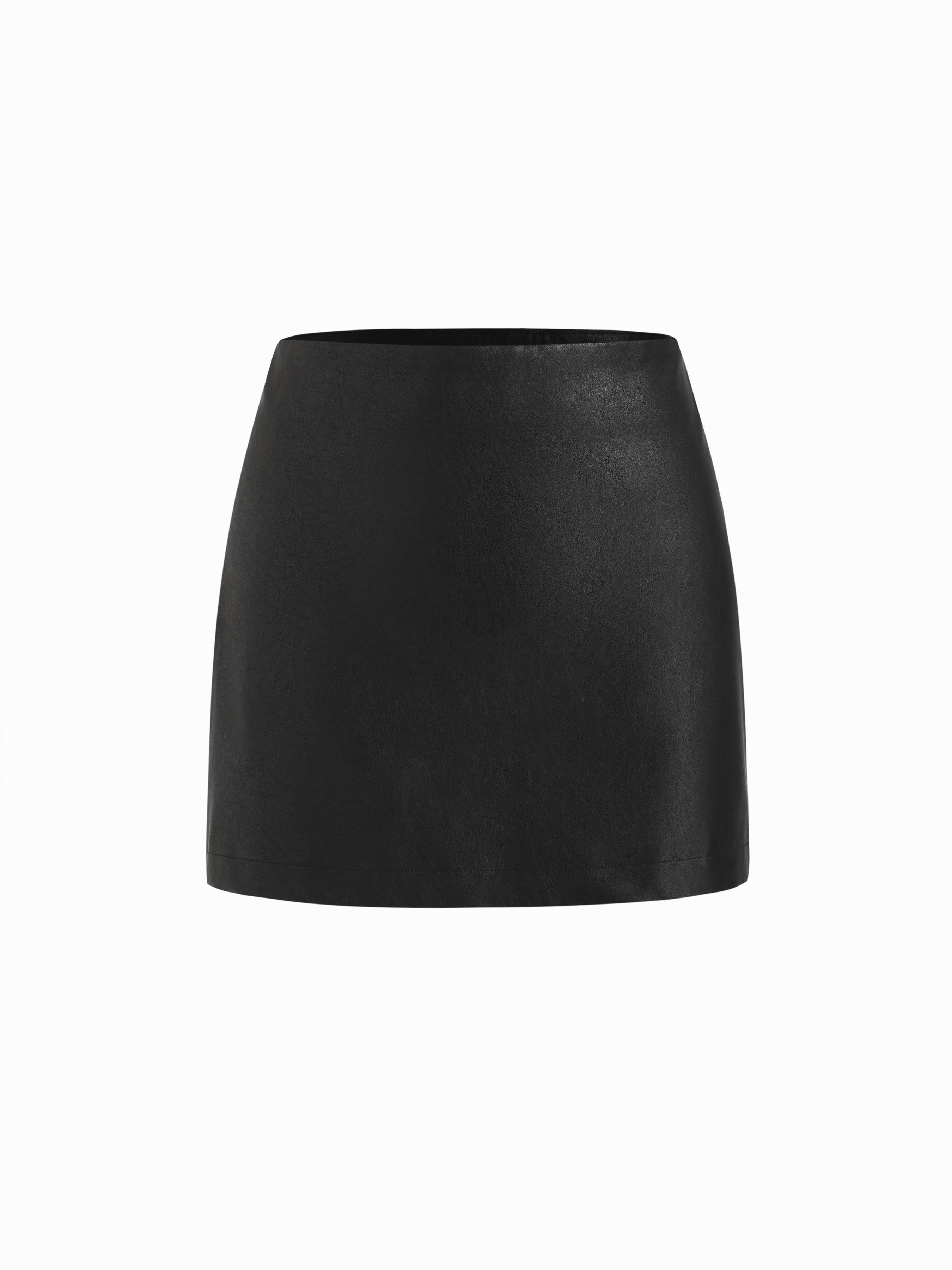 Faux Leather Mid Rise A-line Mini Skirt by CIDER